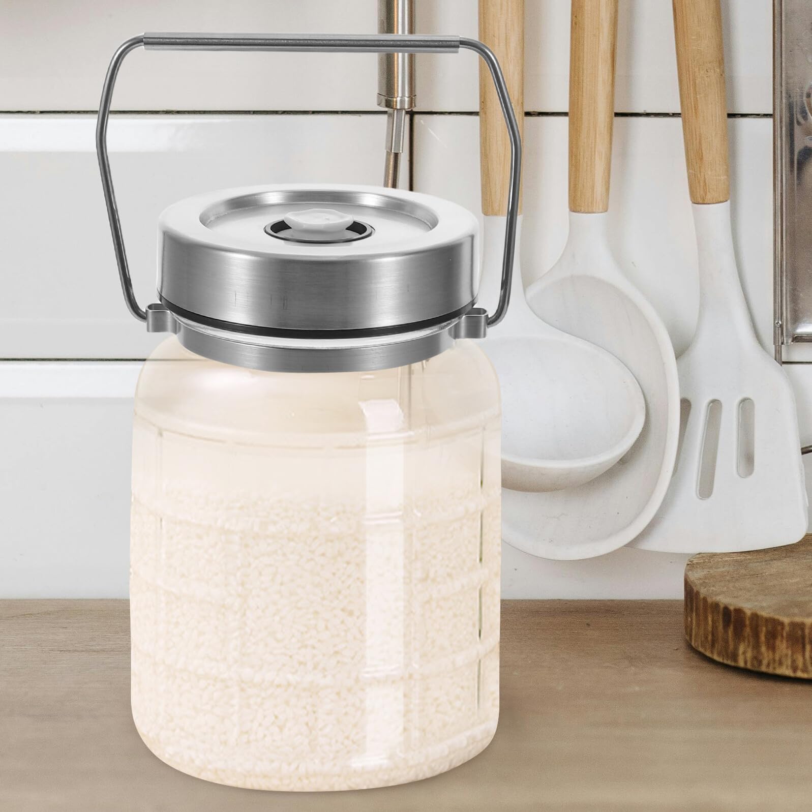 VICASKY Vaso per Fermentazione in Vetro con Valvola di Sfiato Automatica Contenitore Ermetico per Verdure Riso Spezie e Salse Barattolo Trasparente per Conservazione Alimentare