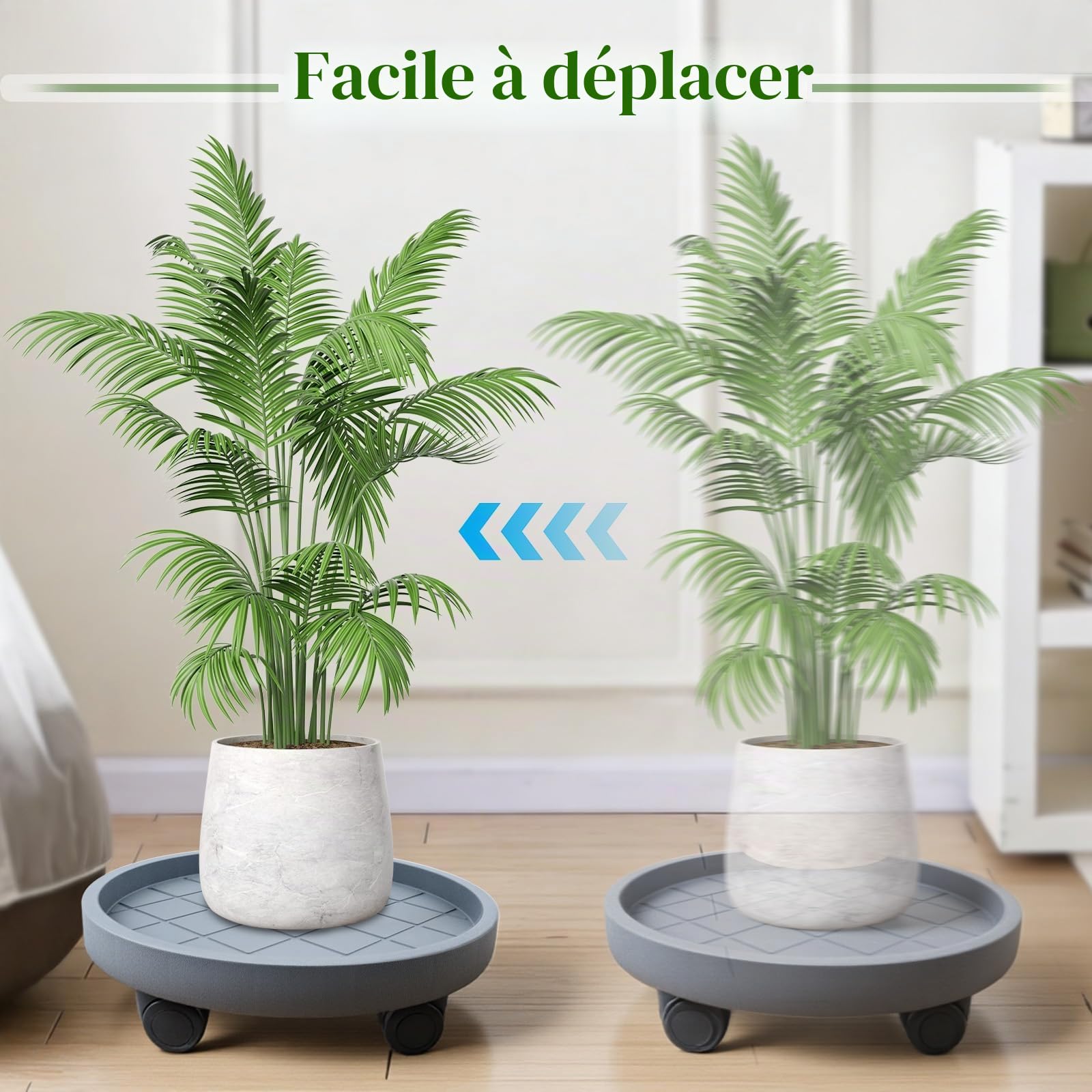 K KASONIC Plateau Roulant 40cm avec 4 Roues, Capacité 100kg, Pack de 2 Plateaux pour Déplacer Pots de Fleurs d'Intérieur et d'Extérieur, Inclut 5m de Liants Végétaux Déchirables