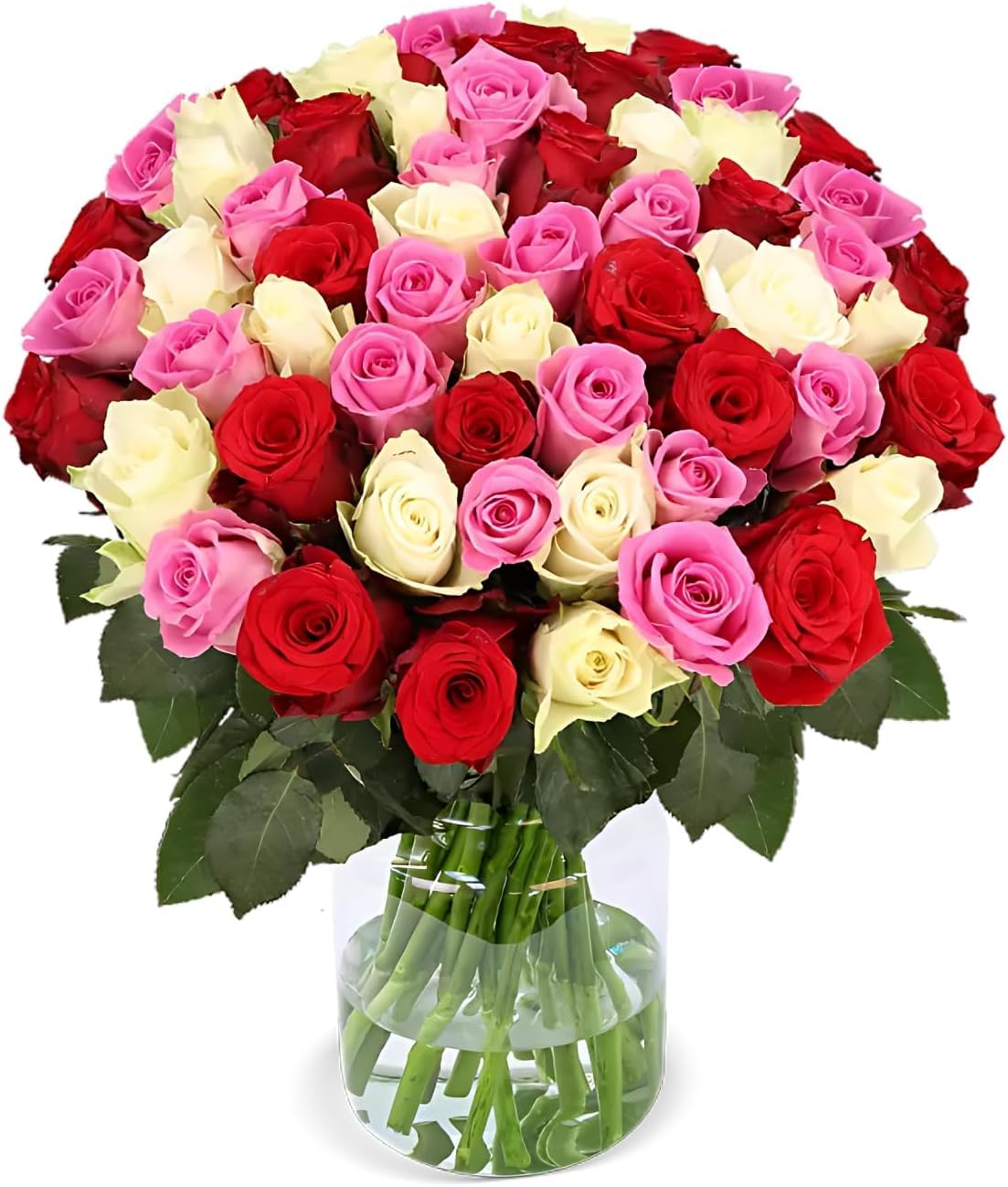 Blumenstrauß “Love Loud”, Rosenstrauß mit 50 roten, pinken und weißen Rosen, ⌀ 40-50cm, 7-Tage-Frischegarantie, Qualität vom Floristen, Ideales Blumengeschenk, Schneller Blumenversand