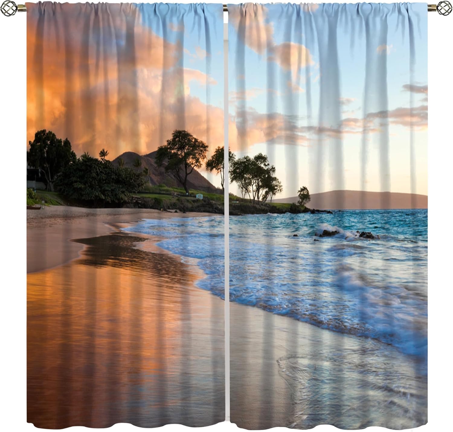 Rideaux occultants paysage de plage 3D en polyester pour salon et chambre