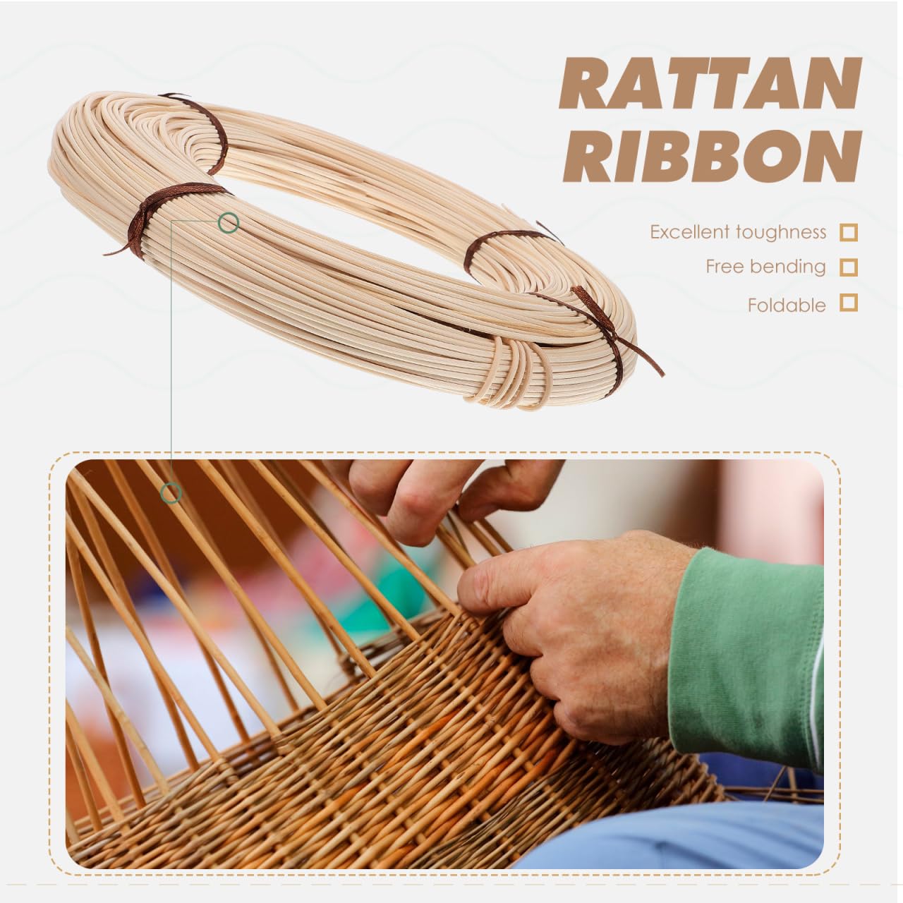 NUOBESTY Material De Ratán Natural En Rollo Para Reparación De Muebles De Mimbre Kit De Bricolaje Para Sillas Y Cestería 10.03X10.03X1.57 Pulgadas