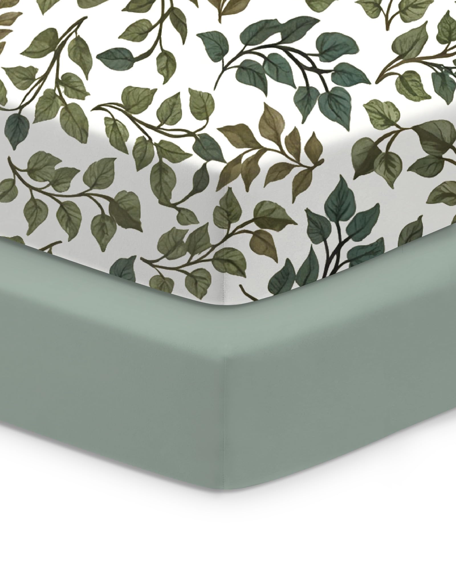 TotChill Baby Crib Sheets for Standard Crib Mattress - Green+Leaf, Ultra Soft and Durable, Cozy and Breathable, Fits 28''x52''x9'' Extra Deep Pocket