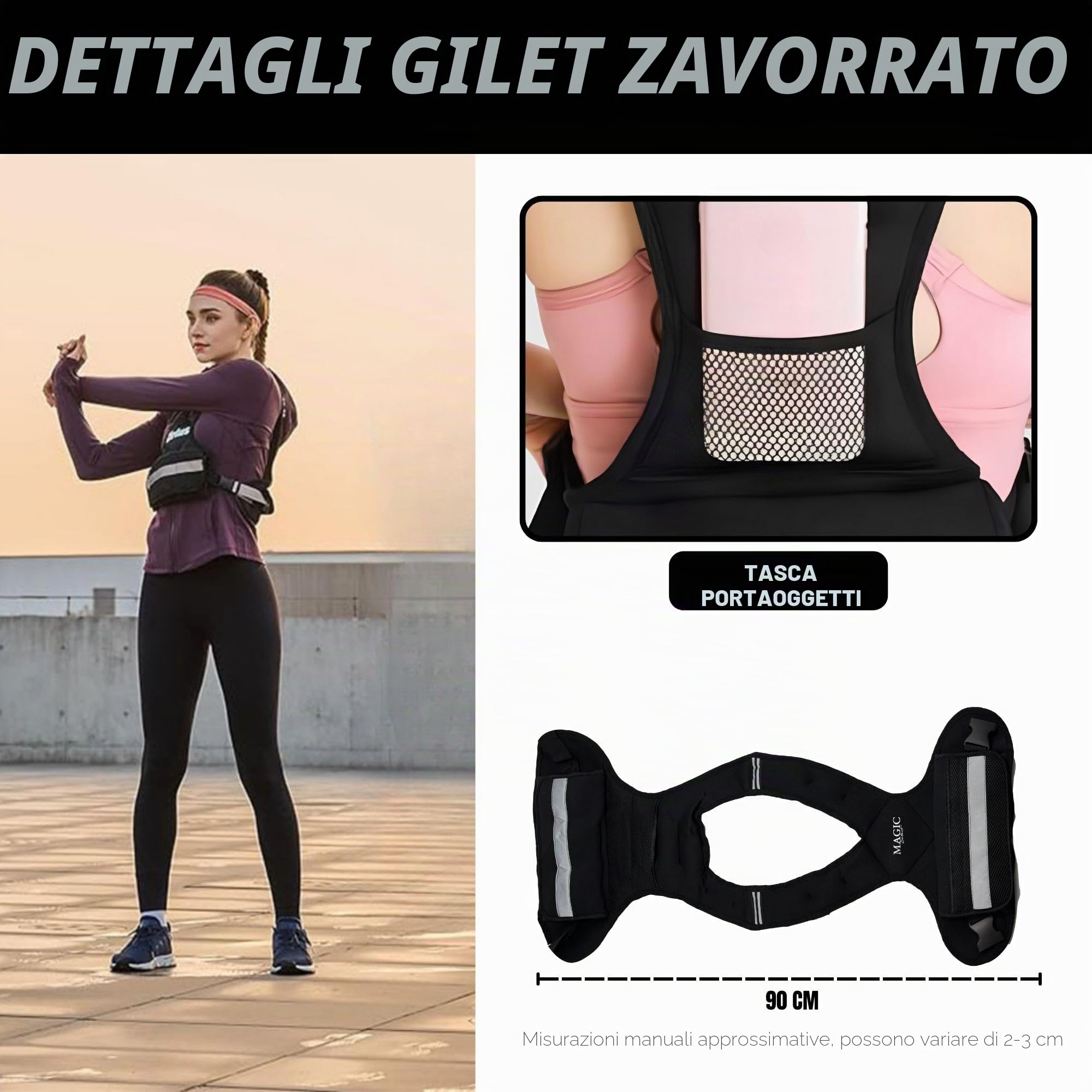 Giubbotto Zavorrato. Gilet Pesi da Allenamento. Gilet Pesi Sabbia con Peso Regolabile 5 kg,Pesi Inclusi. Giubbotto Zavorrato Compatto con Pesi per la Corsa, Palestra in Casa, Crossfit.