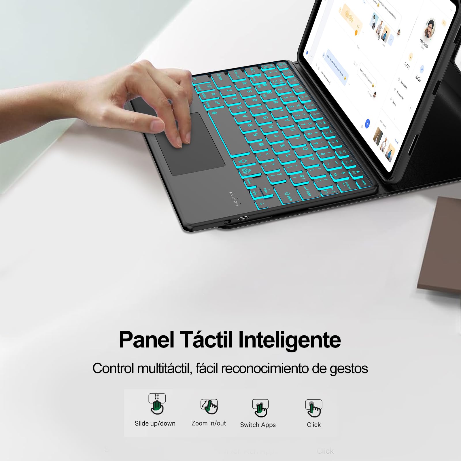 Custodia Tastiera Per Lenovo Tab M11 2024 - Tastiera Bluetooth Con Trackpad E Retroilluminazione 7 Colori - Foto 4