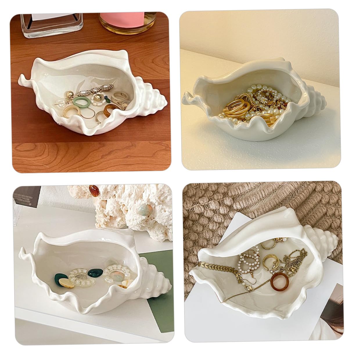 Keramik Schmuckschale Muschelform Dekoratives Schmucktablett Multifunktionales Aufbewahrungs Dekotablett für Schmuck Schlüssel und Ohrringe Weißes Conch Design für Wohnzimmer und