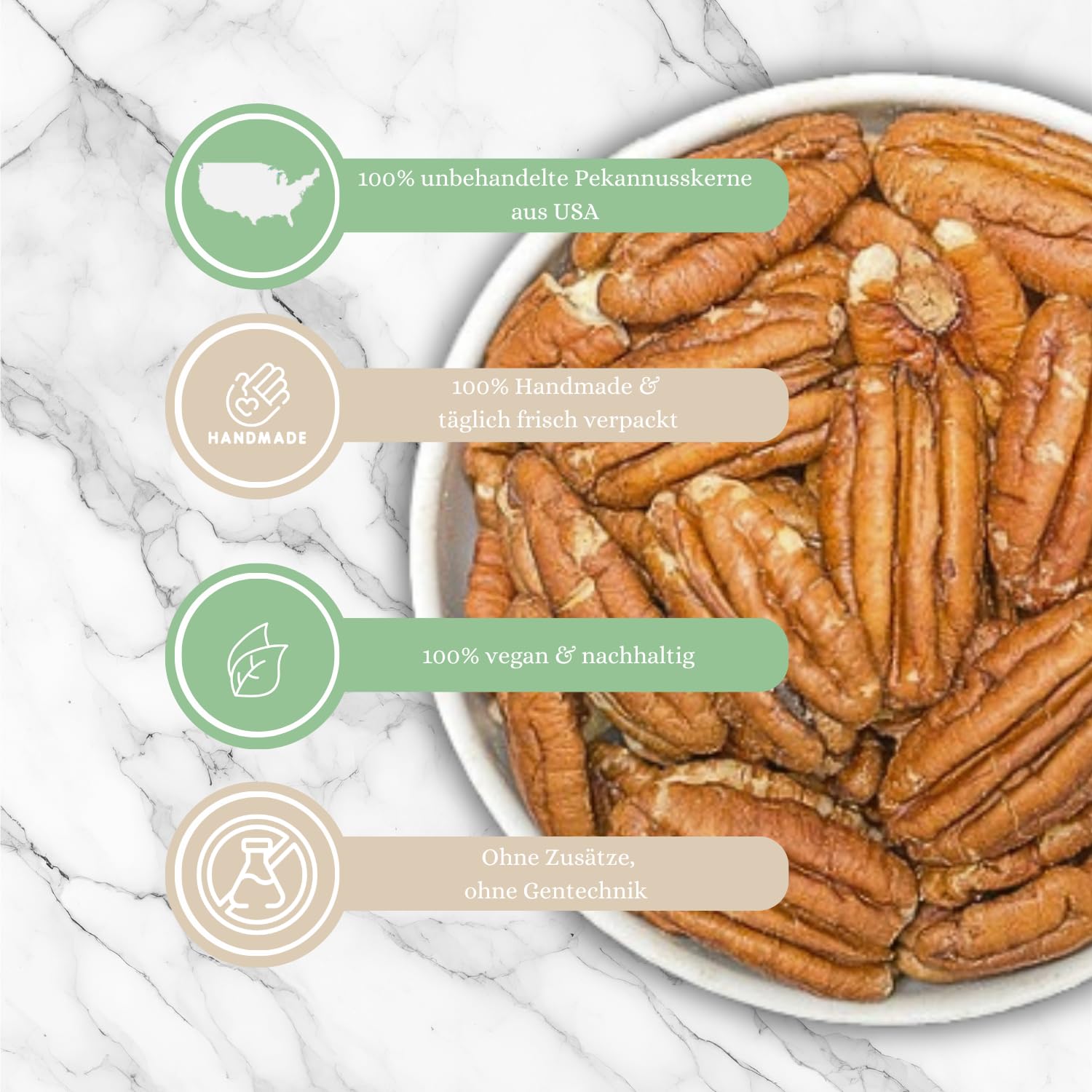 1001 Frucht - Pekannuss-Kerne, 1kg, Neue Ernte, ganze Hälften, Naturbelassene Nüsse Pekan unbehandelt Pekannüsse aus Kalifornien ohne Zusätze, Pecan Nüsse Rohkost-Qualität gentechnikfrei