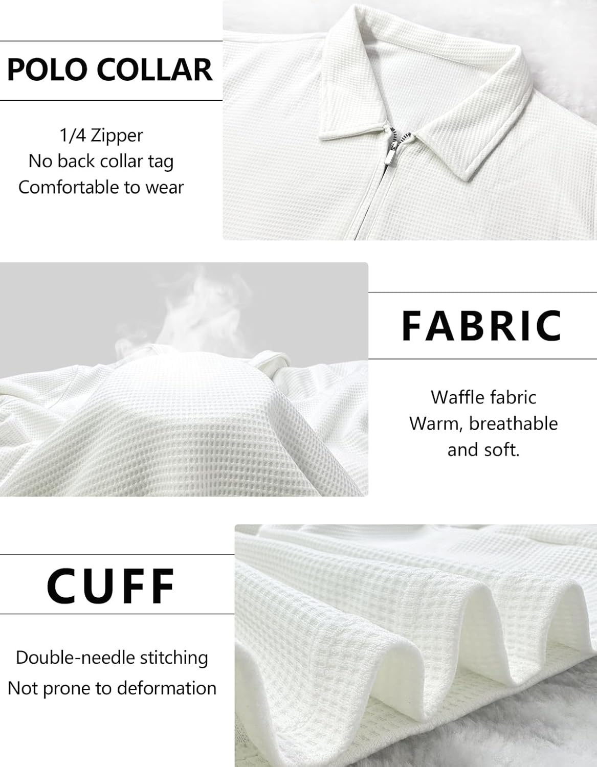 Lehmanlin Men's Slim Fit Muscle Polo Shirts Long Sleeve Casual T-Shirts Quarter Zip Waffle Golf Tops - Image 5