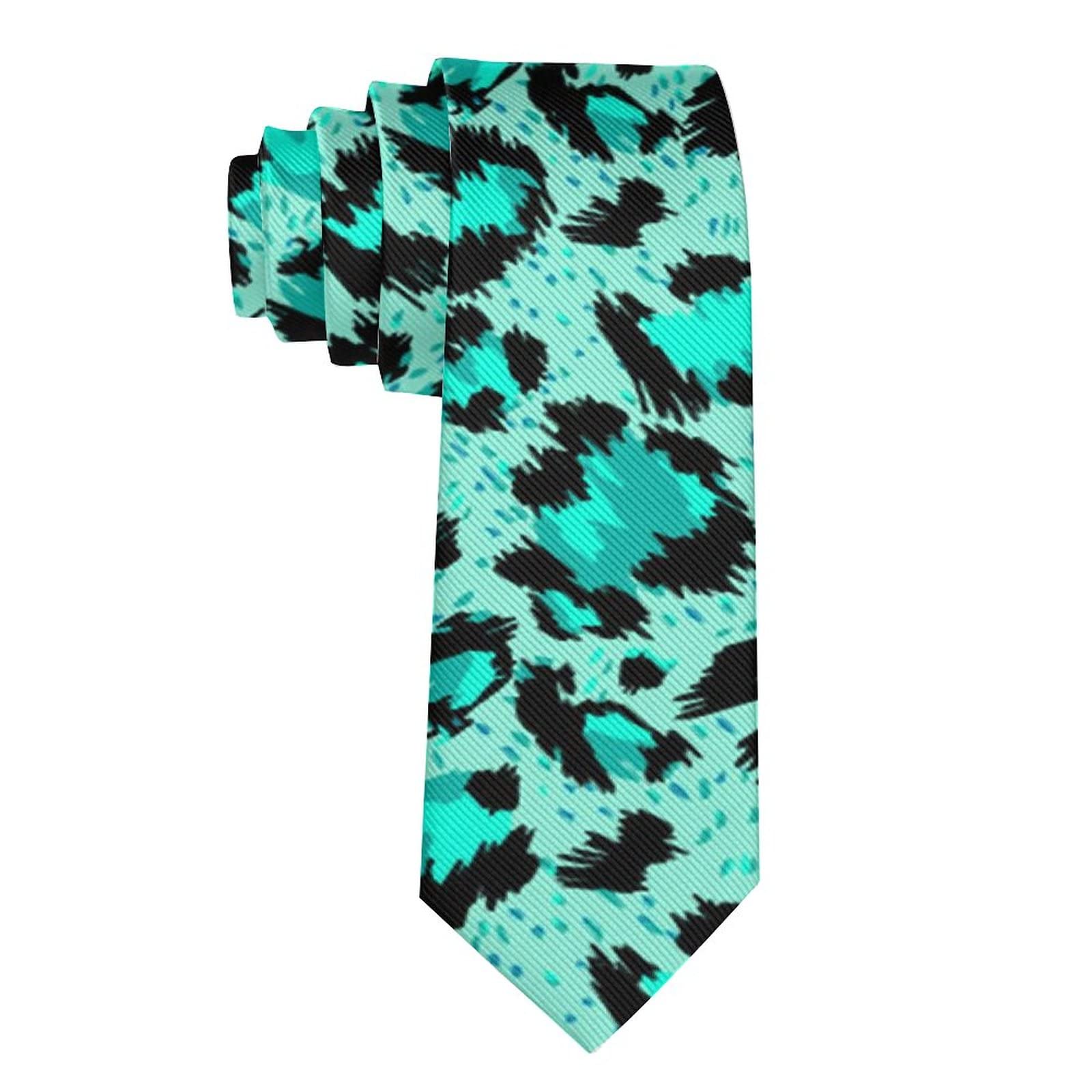 Classic Ties Men Boy Smooth Slim Neckties, Youth Formal Uniform Suit Shirt Regular Ties, Soft Polyester Casual Necktie Compatible with Green Cheetah Leopard Print for Wedding, Party, Business