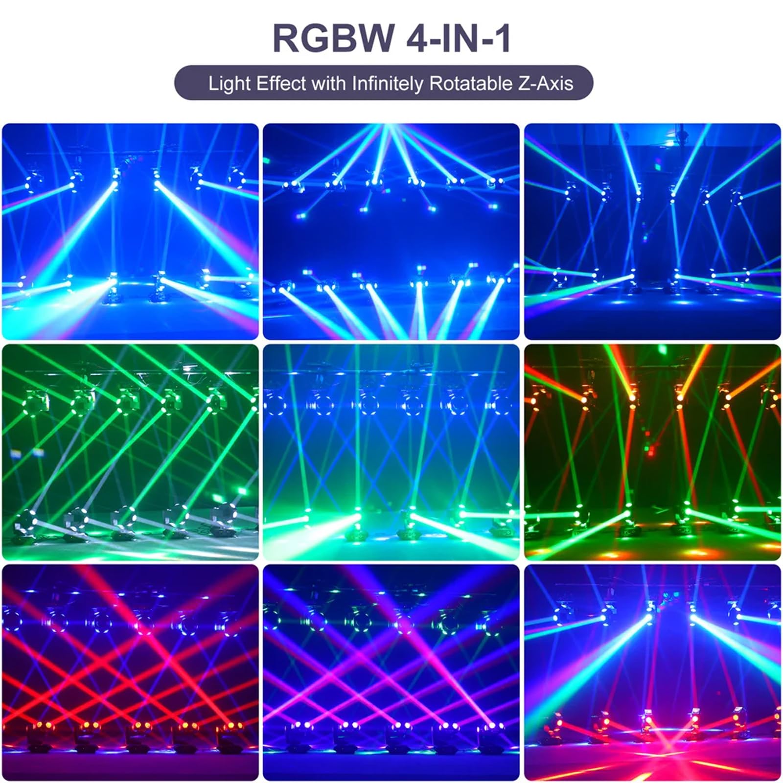Luce LED a testa mobile, 300 W RGBW fascio stroboscopico con effetti di illuminazione misti e controllo della musica per feste, eventi, bar e matrimoni