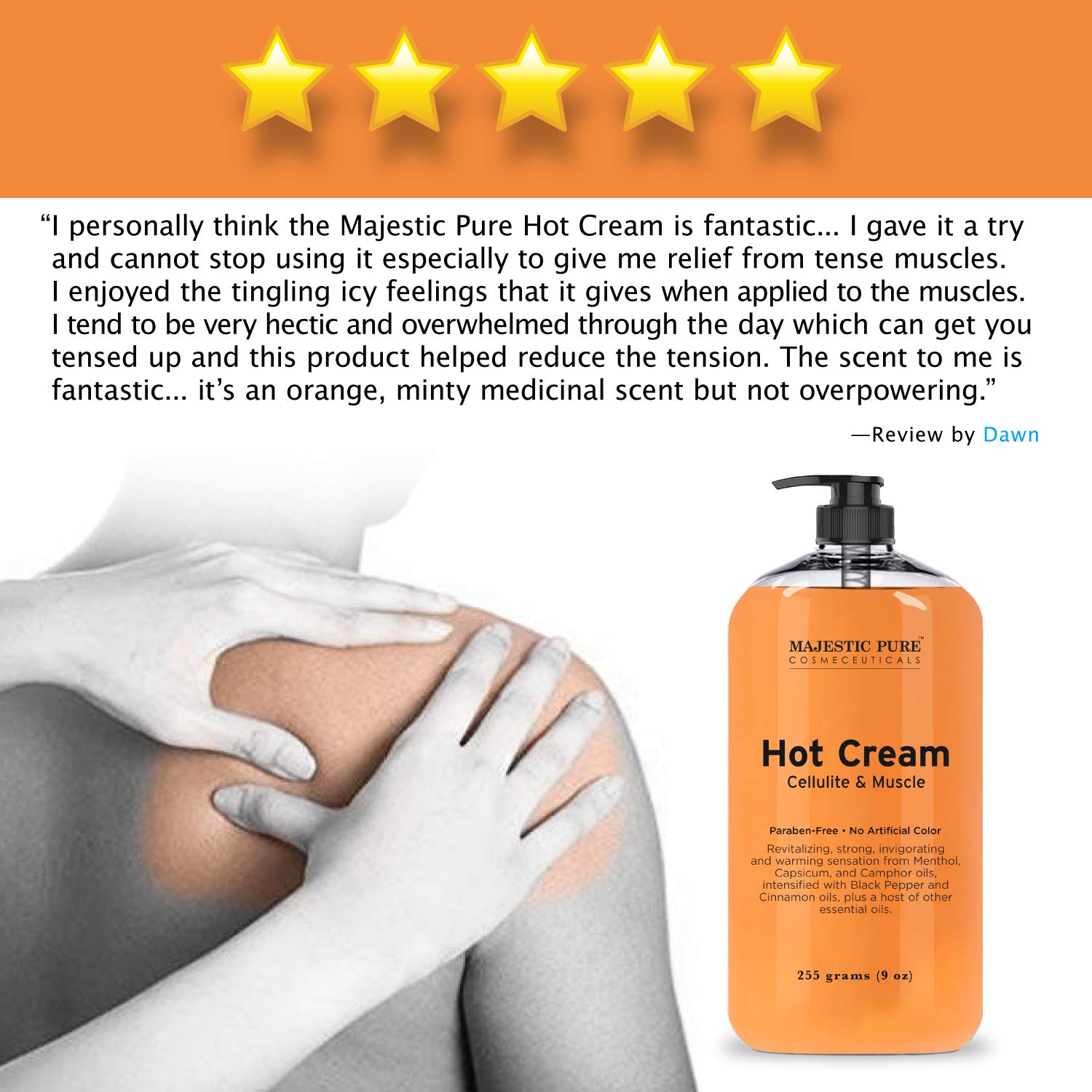 Majestic Pure Cellulite Cream, Hot Cream 87 Organic, Tight Muscles & Joint and Muscle Pain