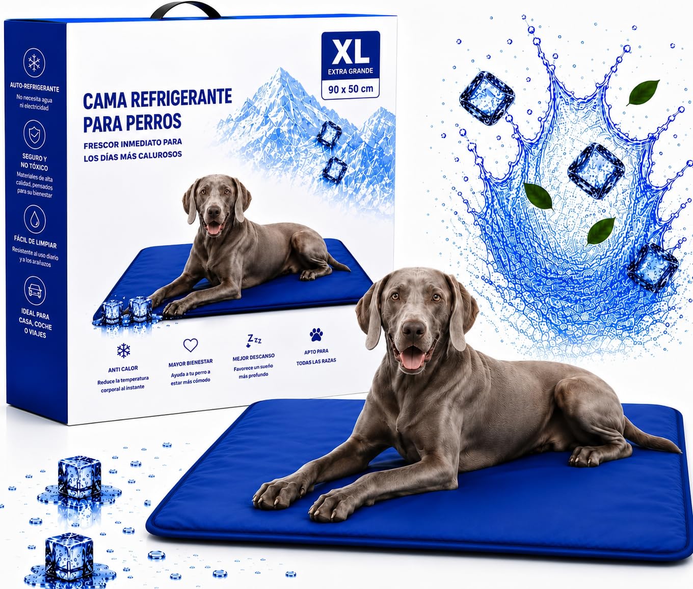 Cama Perro Verano 90x50 cm – Cama Refrescante Auto Refrigerante No Tóxica, Lavable, Antideslizante – Ideal para Verano, Interior y Exterior, Ideal para Perros, Gatos Verano Prevenir Calor