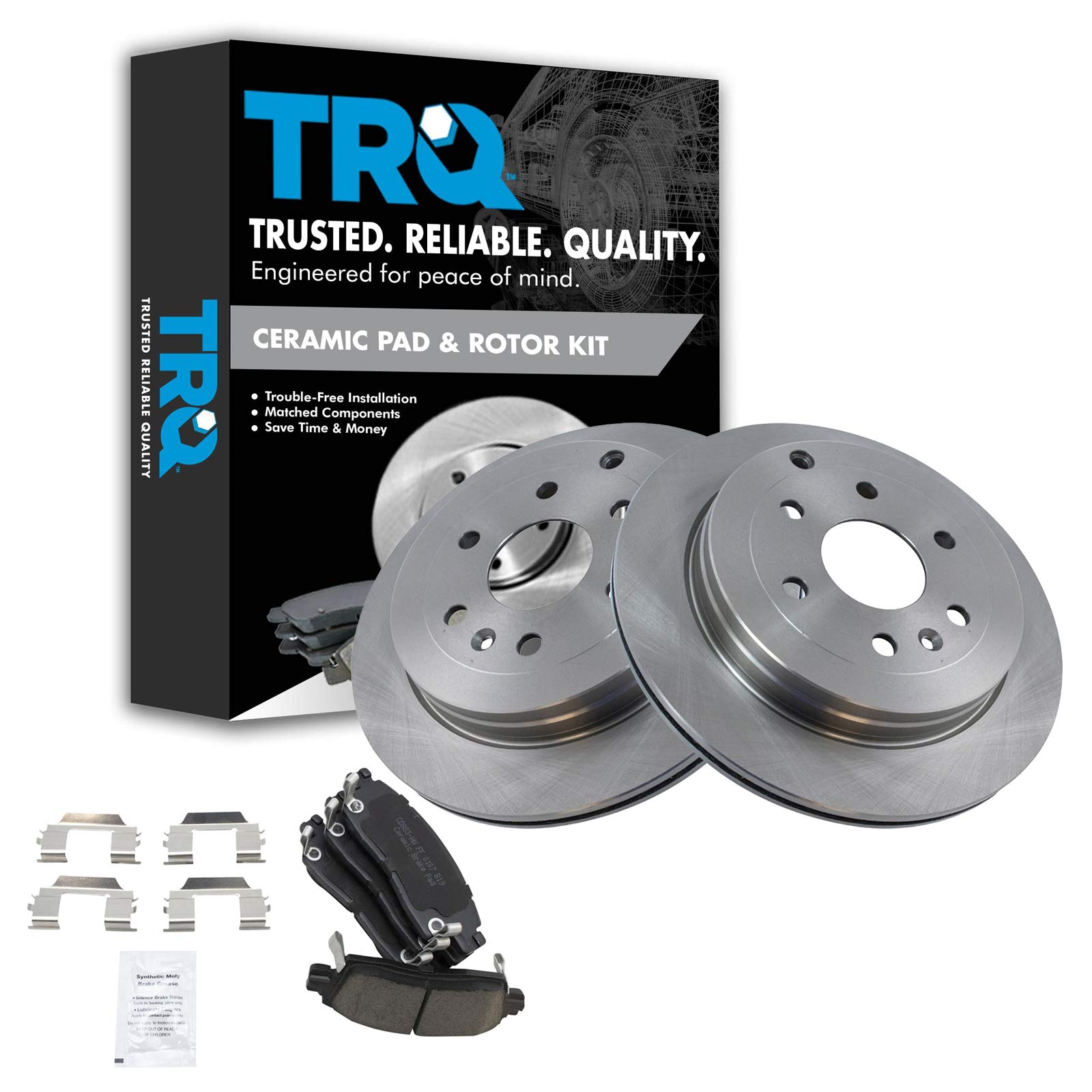 TRQ Rear Brake Pad & Rotor Kit Brake Pads Brake Rotor Ceramic Compatible with 2008-2017 Buick Enclave 2009-2017 Chevrolet Traverse 2007-2016 GMC Acadia 2017 Acadia Limited 2007-2010 Saturn Outlook