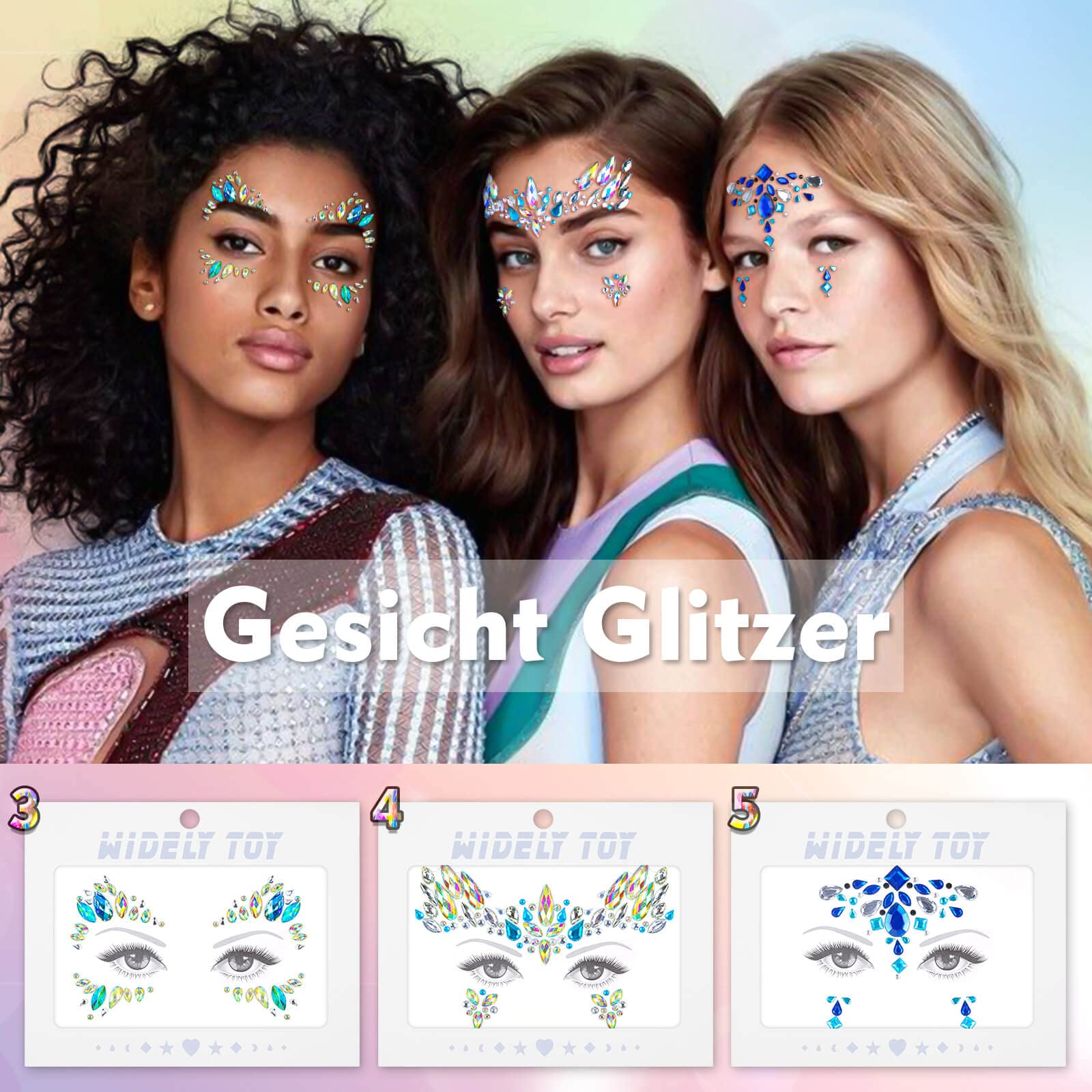 9 Vellen Gezicht Edelsteen Stickers, Zelfklevende Strass Steentjes Gezicht Edelstenen Juwelen Diamanten Plak op Strass Versiering Stickers voor Make-up Feest Festival