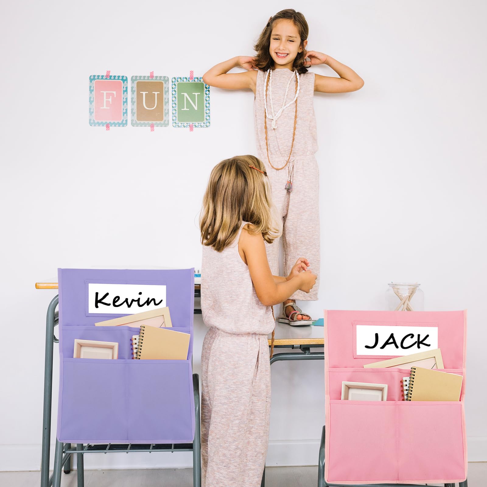 Whaline 12Pcs Pastel Chairback Buddy Pocket Chart Boho Color Seat Pocket Chart Colorful Chair Pockets for Classroom Home Office Silly Goose, 16 x 20 Inch - Image 5