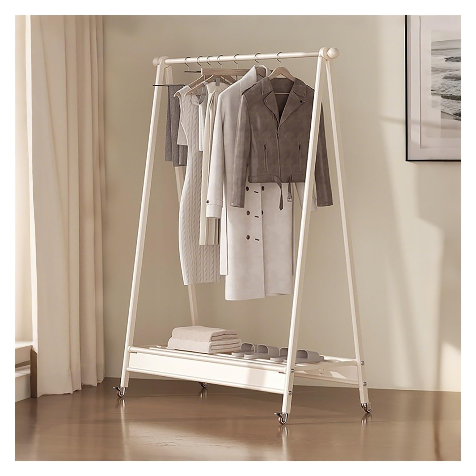 Lshtshf-ou Foldable Garment Rack Clothing With Storage Shelf Heavy-Duty Metal Clothes Racks With Wheels For Bedroom Laundry(80cm/31.5in)