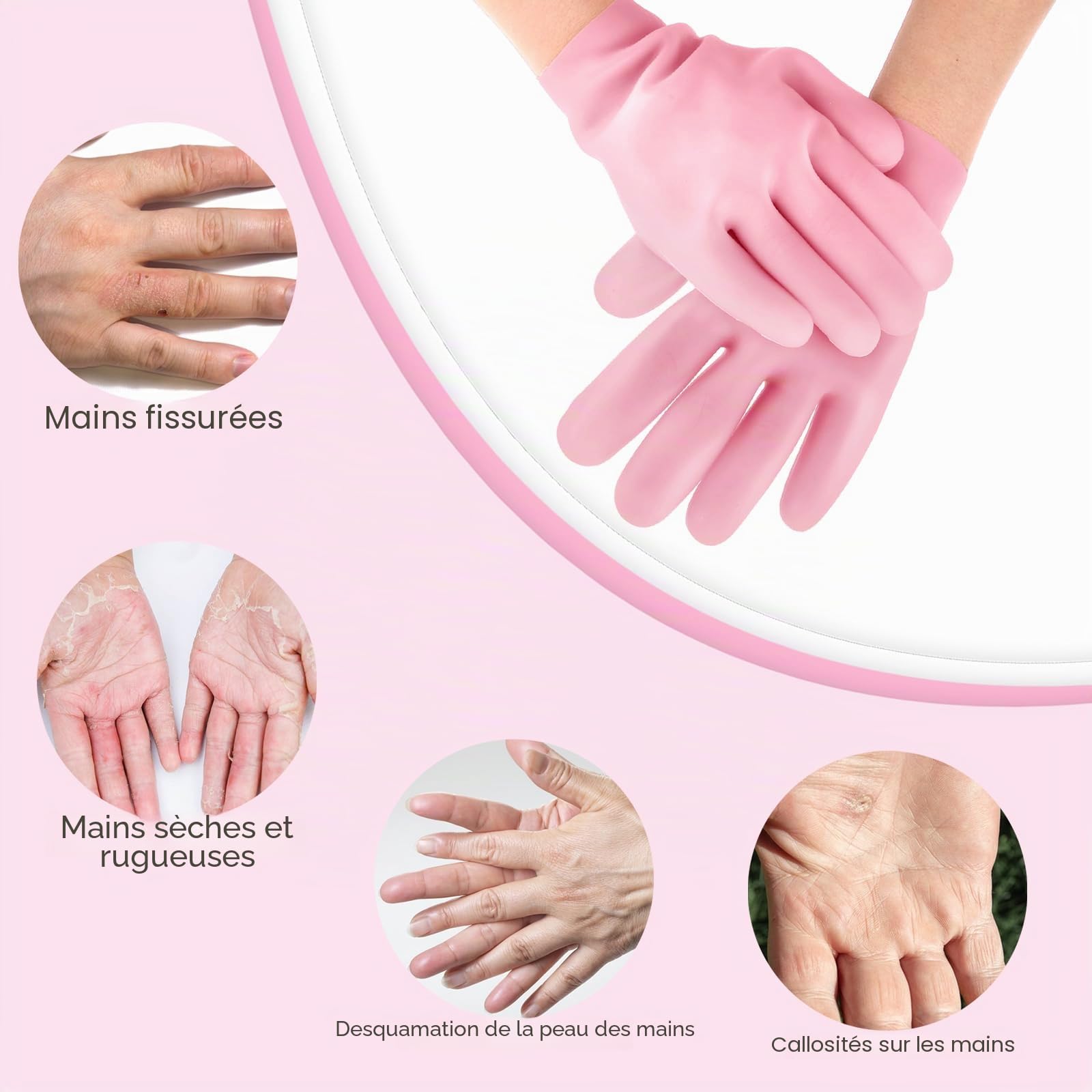 Lot de 2 Paires de Gants et Chaussettes Spa en Silicone Hydratants - Traitement de Nuit pour Mains et Pieds - Guérison de l'Eczéma, Réparation et Hydratation