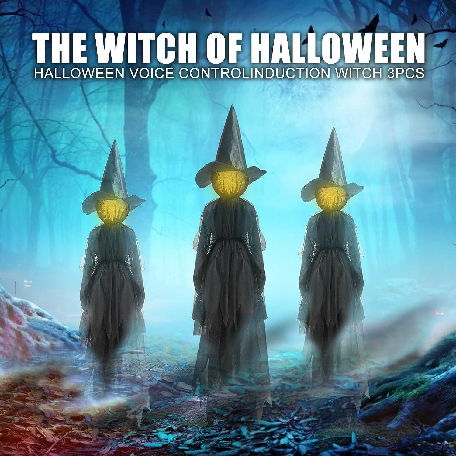 Dekoracje czarownic na Halloween, na zewnątrz, 15 cm, zestaw 3 szt., podświetlana wiedźma halloweenowa z palikami, ze światłami LED, dekoracja do domu, na zewnątrz, podwórko, trawnik, ogród,