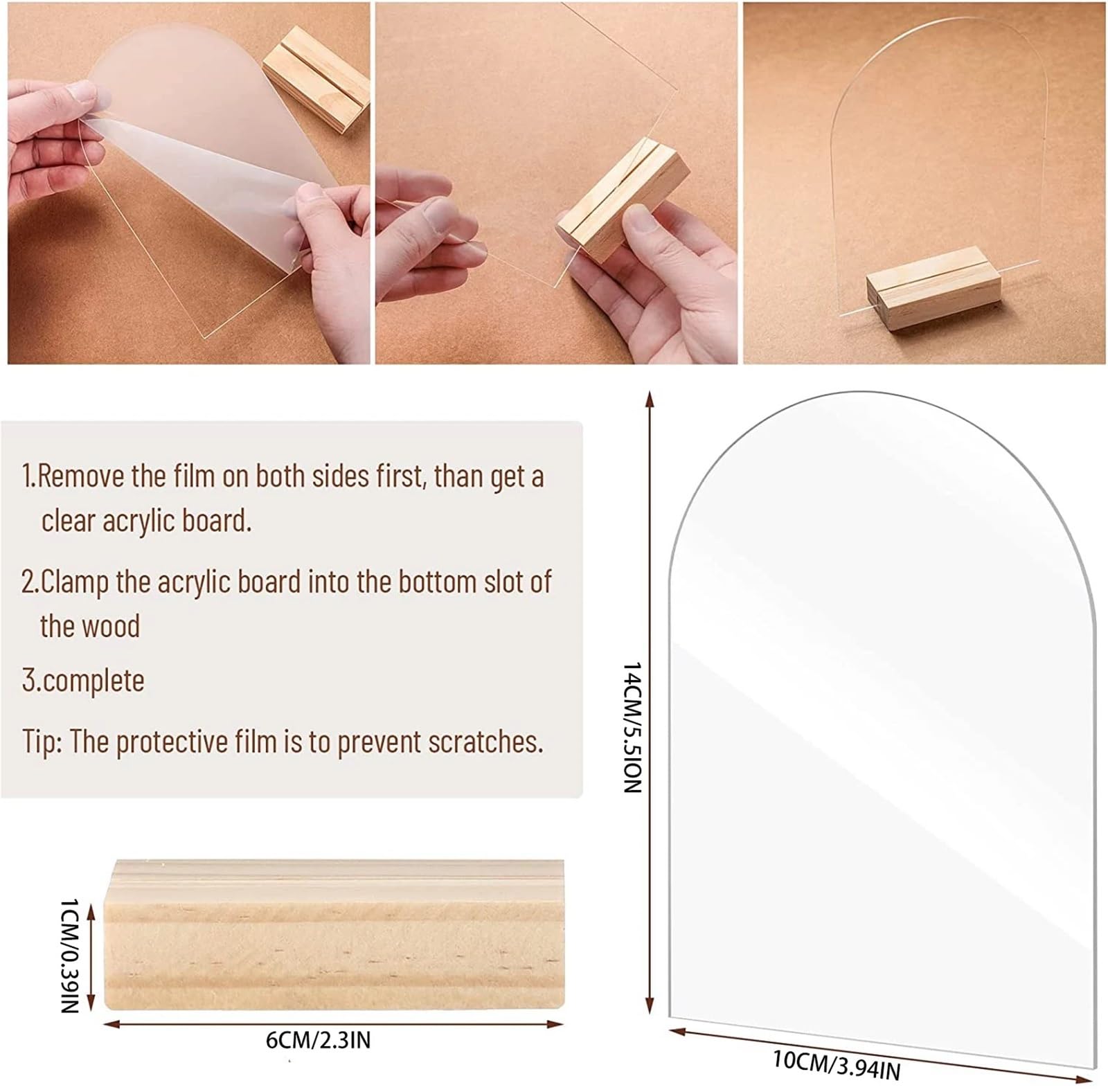Portanumero Tavolo 10/20/30/50PCS Arch Acrylic Sign Set Blank Clear Sheet with Wood Place Card Holder Stand Table Decor Alzatina Numeri Matrimonio(Arched blank L,30pcs)