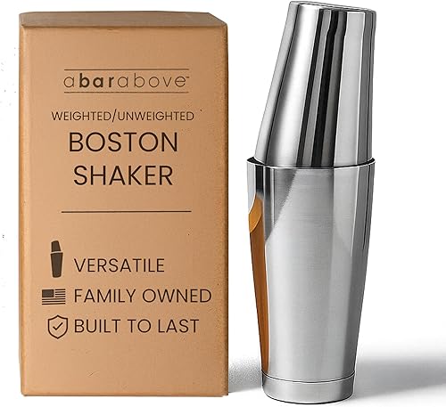 A Bar Above Professional Boston Shakers Set 18 oz Weighted and Unweighted Stainless Steel Cocktail Shaker Set for Bartenders, Premium 304 Steel Bar