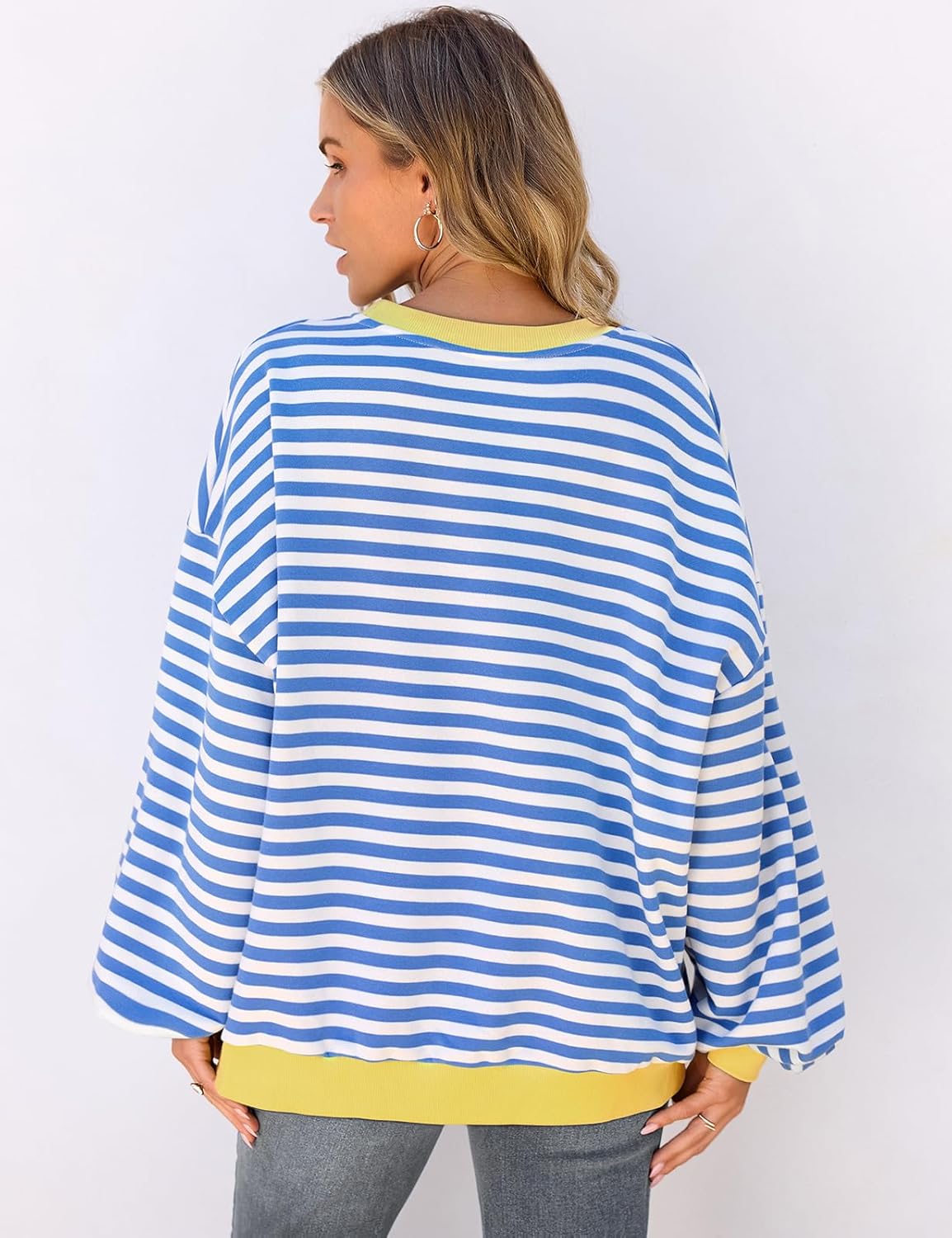 UEU Women Oversized Striped Crewneck Sweatshirt Long Sleeve Color Block Pullover Tops Casual Loose Workout Shirt - Image 5