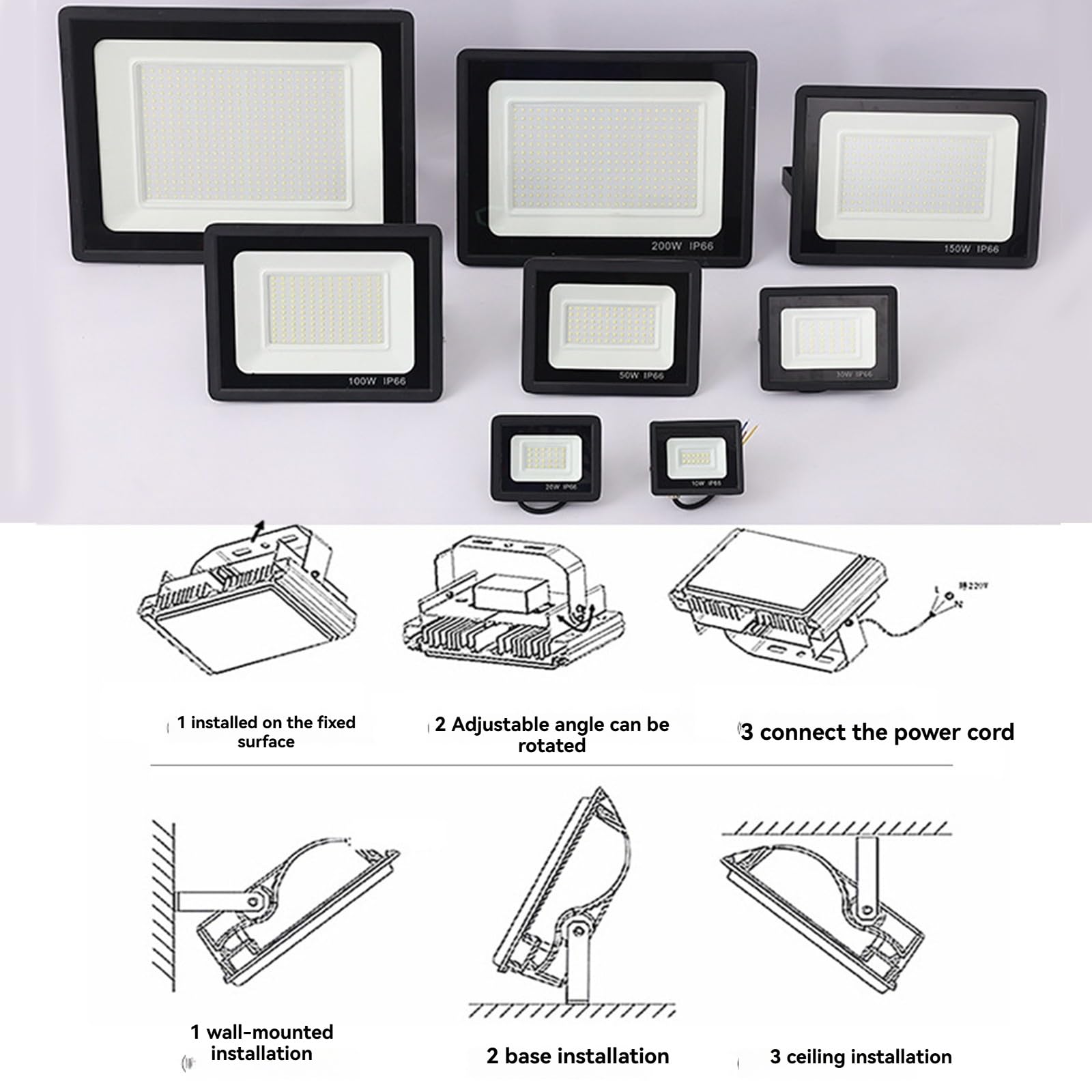 Reflektor LED do ogrodu, na zewnątrz, 6500K, zimna biel, lampa ścienna, reflektor IP66, wodoodporny, oświetlenie zabezpieczające do ogrodu, patio, placu, fabryki(150W)