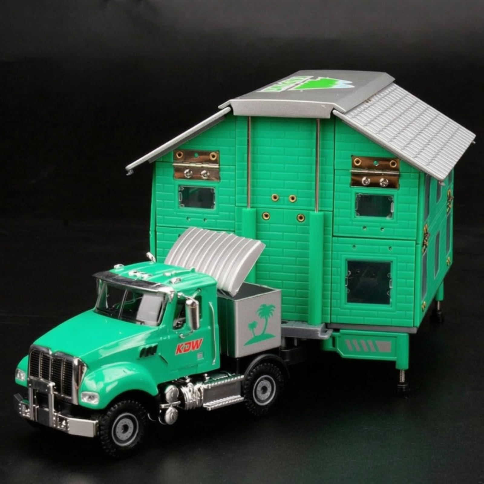 Vehículo de Aleación para Niños Camión Casa Rodante Miniatura Juguete Transformable Modelo Coleccionable con Carrocería Detallada Techo Plateado y
