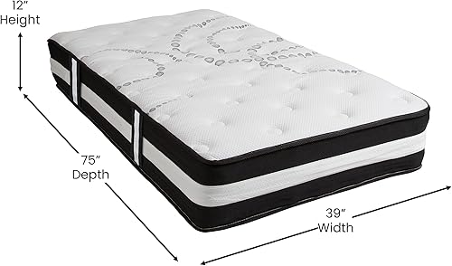 Miniatura 2 de EMMA + OLIVER Colchón híbrido de resortes ensanchados certificado CertiPUR-US de 12 pulgadas, colchón individual en una caja, colchón premium