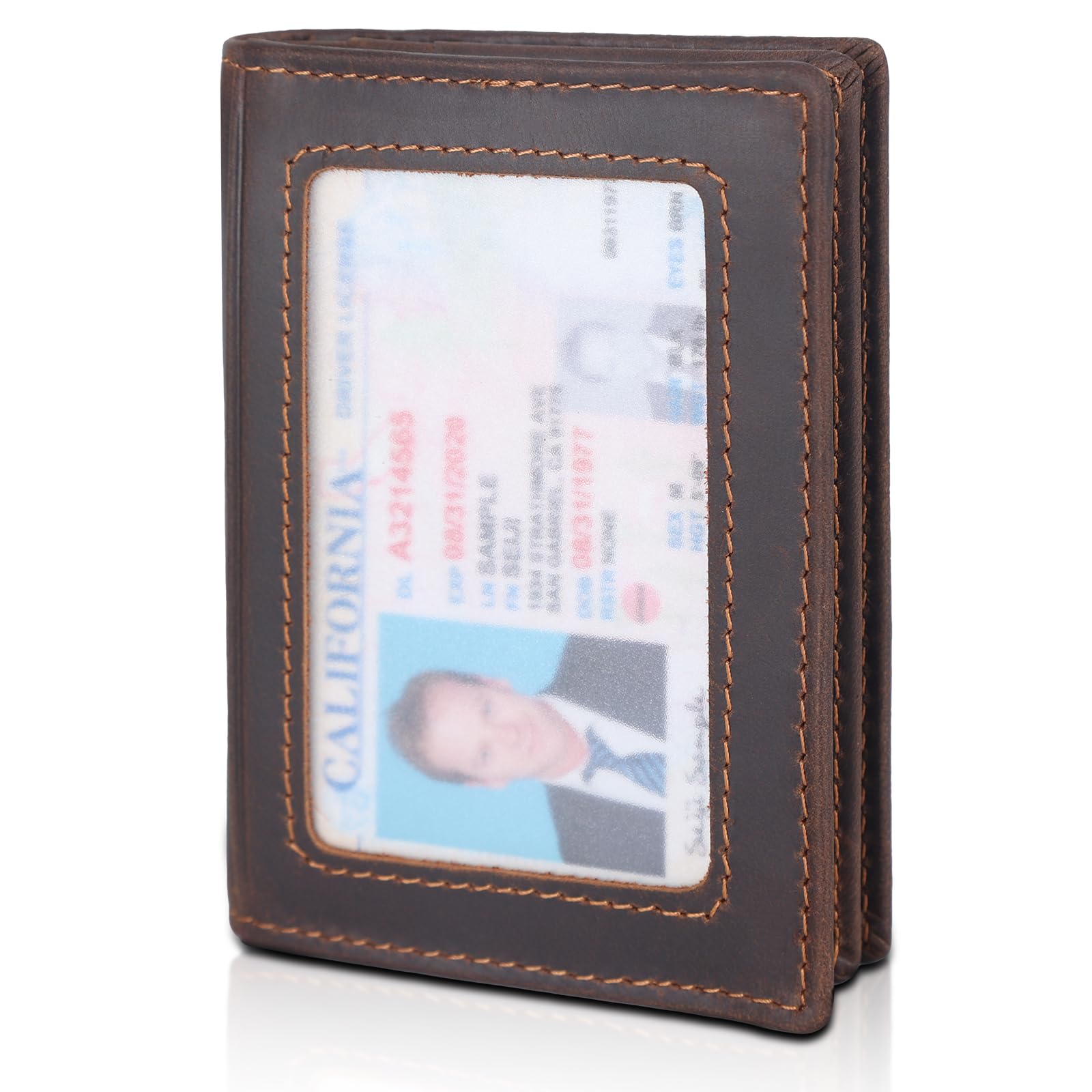 RFID Blocking Front Pocket Slim Leather Bifold Wallet Credit Card Case Holder ID Window, Dark Brown, small-image-37
