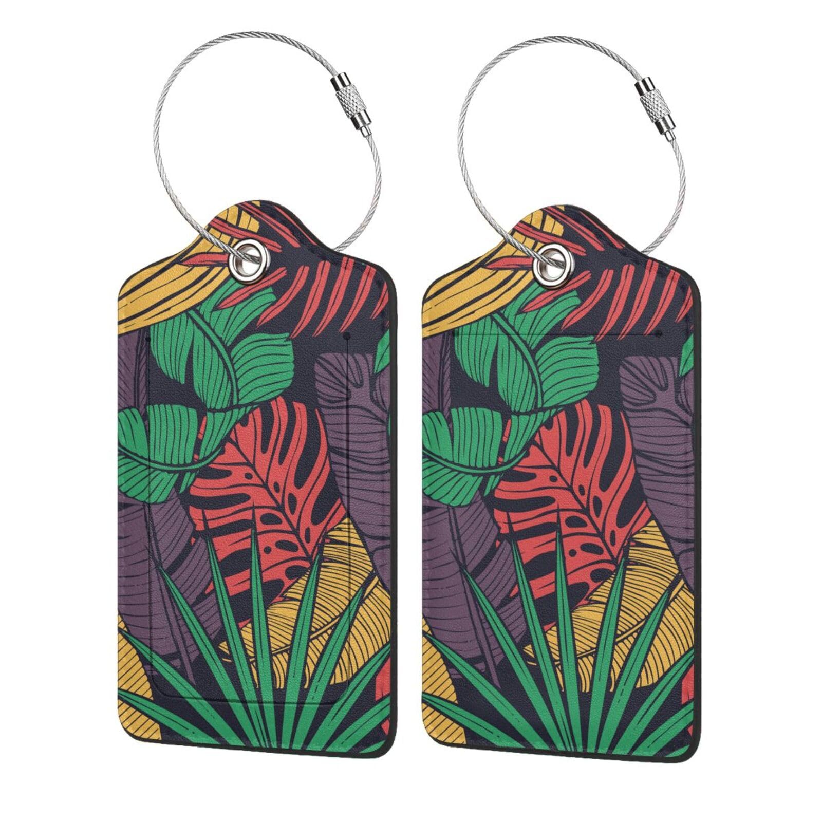 4 etiquetas de equipaje de piel sintética para maleta, etiqueta de equipaje vintage floral tropical con bucle de acero inoxidable, etiqueta de identificación de cubierta de privacidad para mujeres y