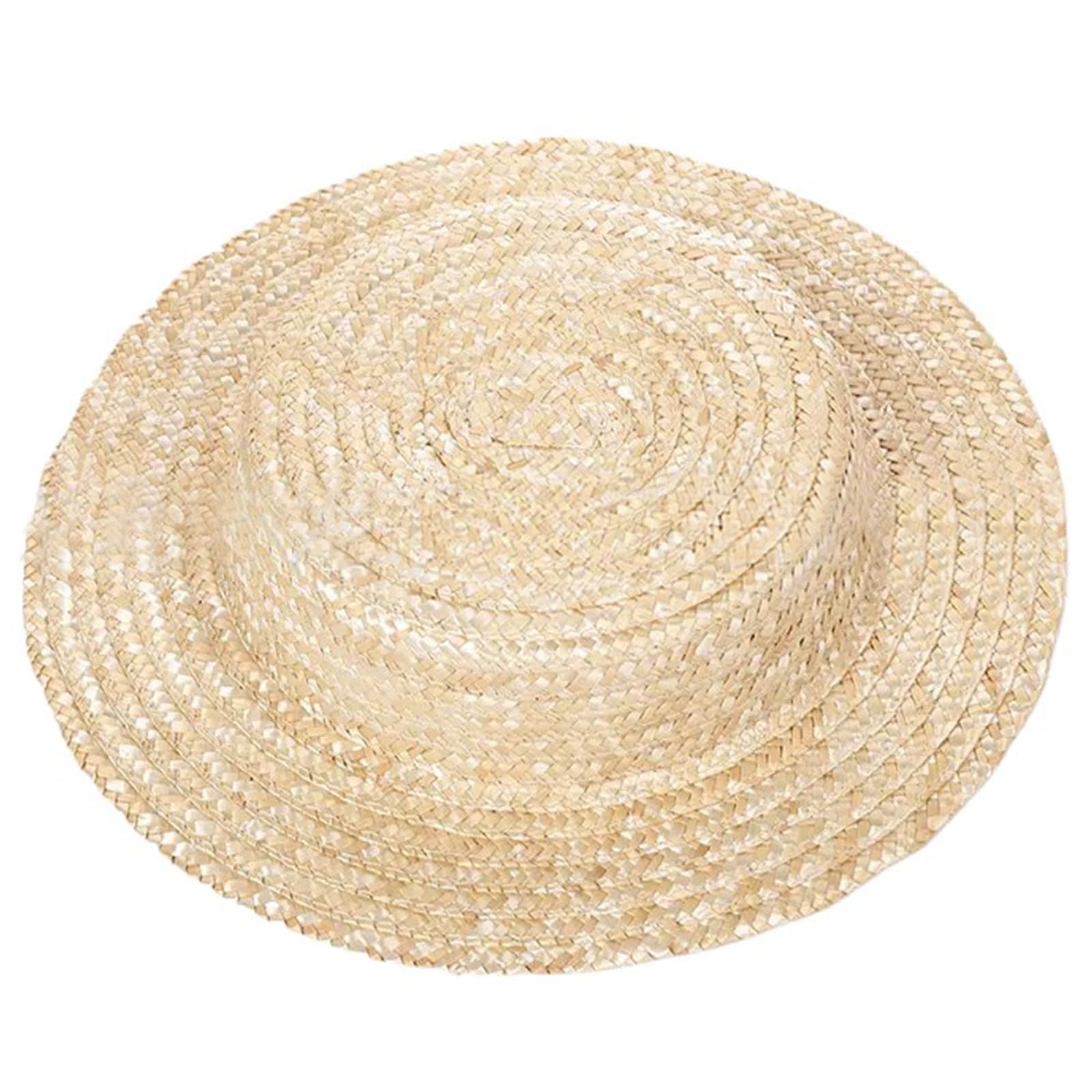 Zuxocy Unisex Bg Woven Straw Bonnet Hat Base For Women Breathable Victorian Straw Hat French Flat Top Hats Headwear Beach Vacation Sun