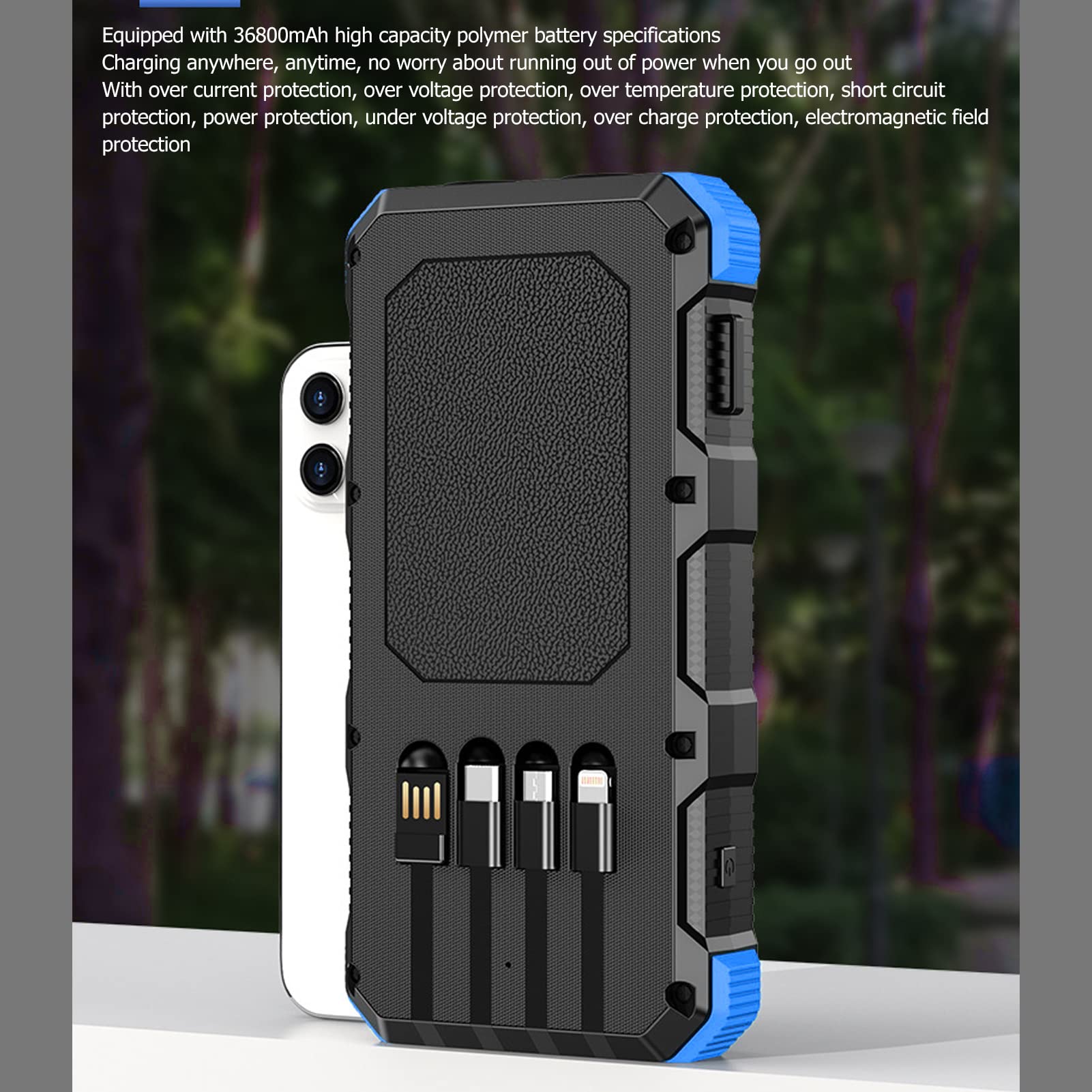 Banque d'énergie Solaire, Banque d'alimentation Portable ABS avec Batterie 36800 MAh, Chargement sans Fil 3 Sorties USB Lumière LED, pour Voyage Camping Chargement de Téléphone 'Urgence
