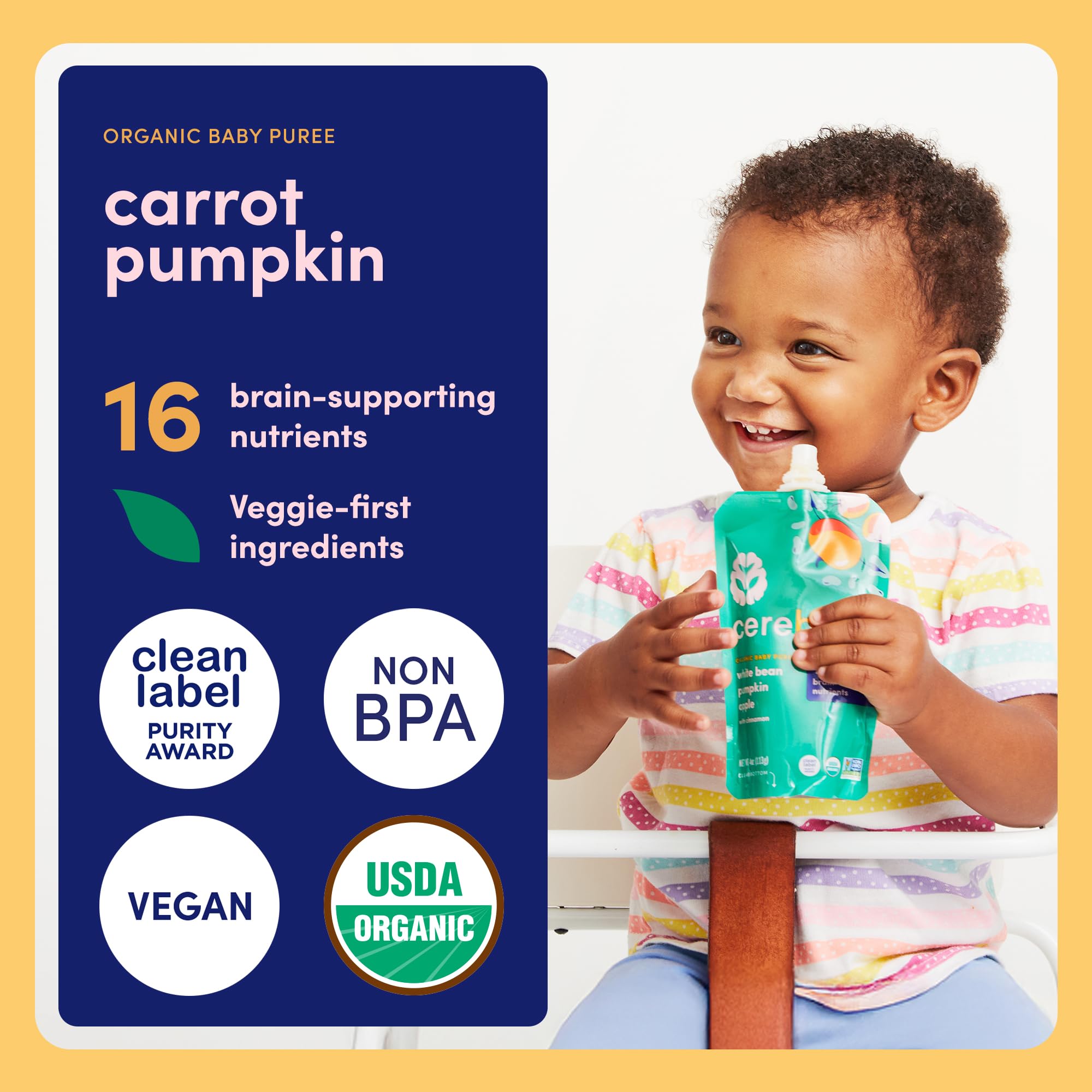Cerebelly Organic Baby Food Pouches, Carrot Pumpkin Purees, 16