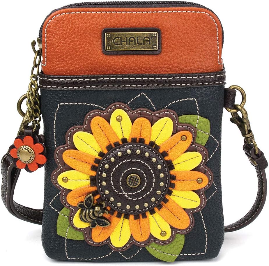 Plant Life Collection Cell Phone Crossbody Purse-Women PU Leather/Canvas Multicolor Handbag with Adjustable Strap