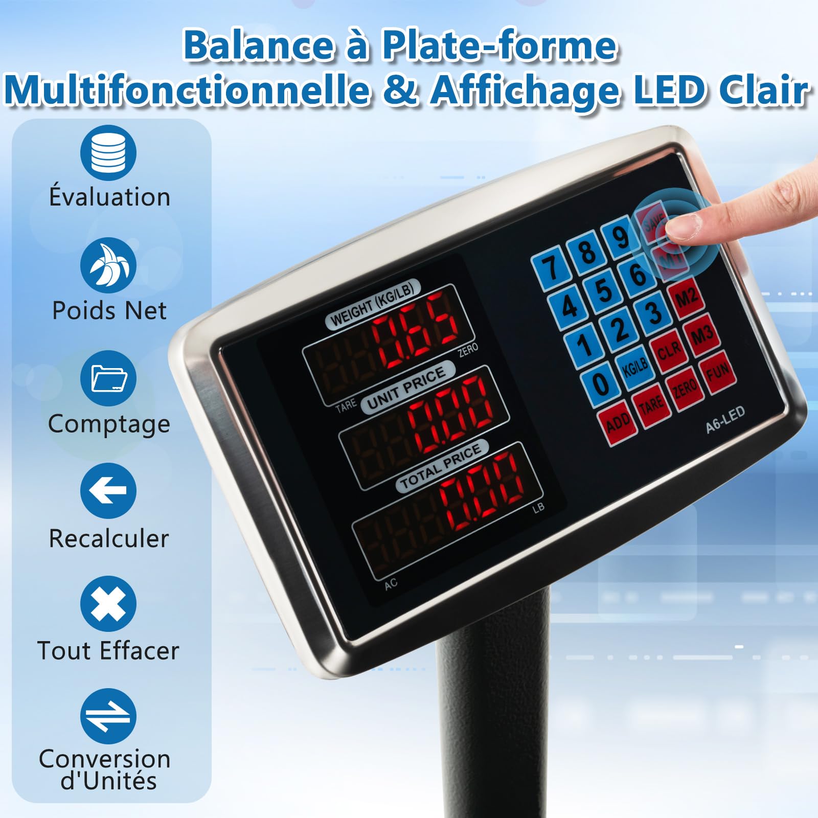 COSTWAY Balance Plateforme Professionnelle Industrielle avec Écran LED, Balance Numérique Pliante, Capacité 300 Kg, Précision 50 g, Autonomie 10 h, pour Colis, Entrepôts, Bagages (Noir)