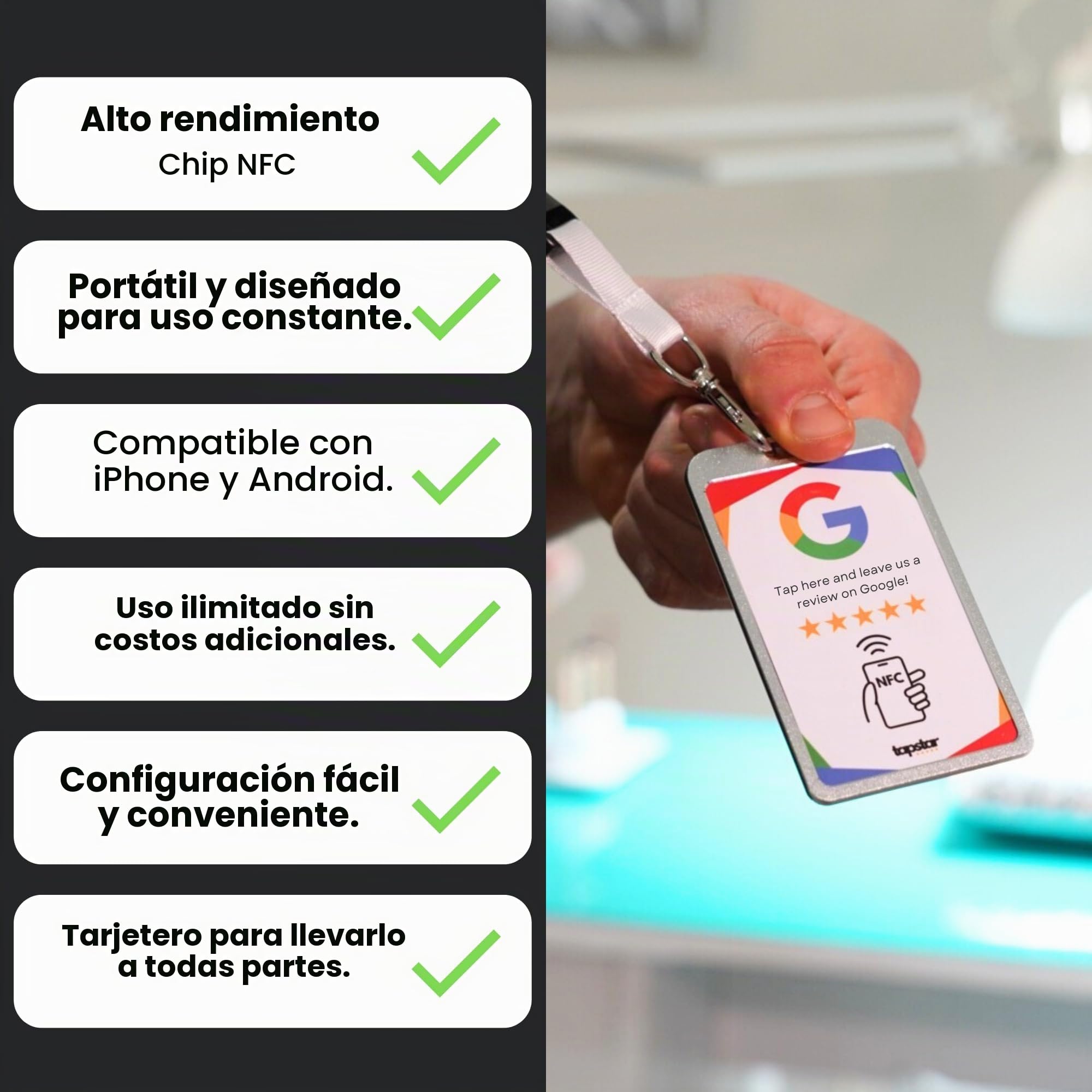 Tarjeta NFC QR Reseñas Google - Tecnología Avanzada Aumentar Opiniones Google - Compatible con Android & iPhone - Configuración Rápida con Web App - Impermeable y Sin Suscripciones (Inglés)