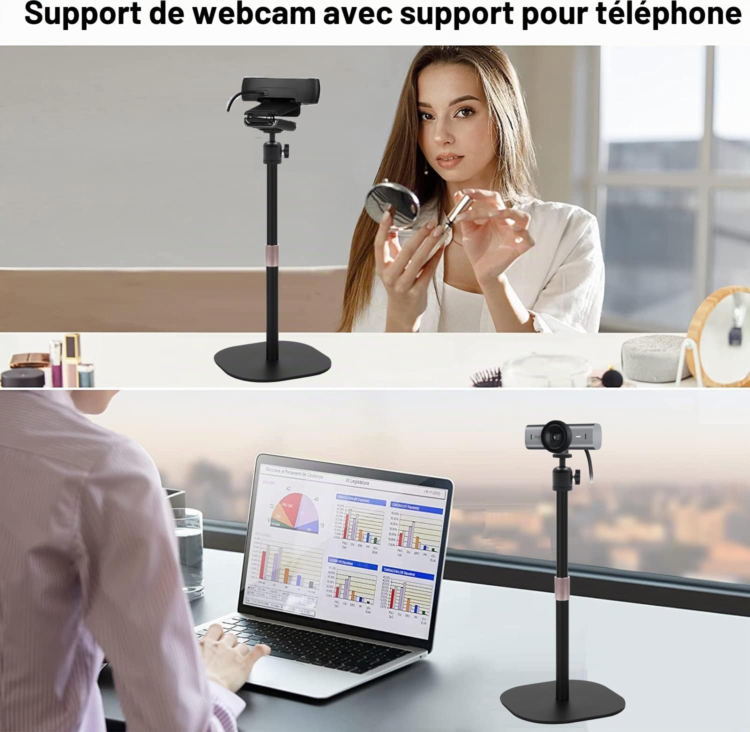 Support de webcam robuste, support trépied pour webcam de table compatible avec les webcams Logitech MX Brio 4K, Brio 4K, Brio 500