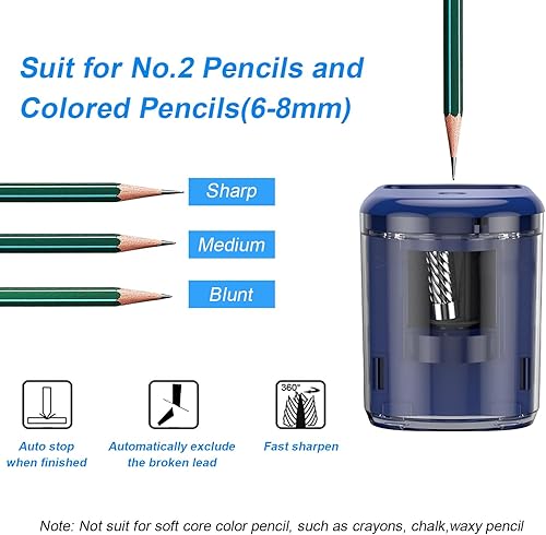 Miniatura 3 de Sacapuntas eléctrico de alta resistencia, sacapuntas helicoidales de hoja USBfunciona con pilas para lápices n. 2 (0.236-0.315 in) con parada