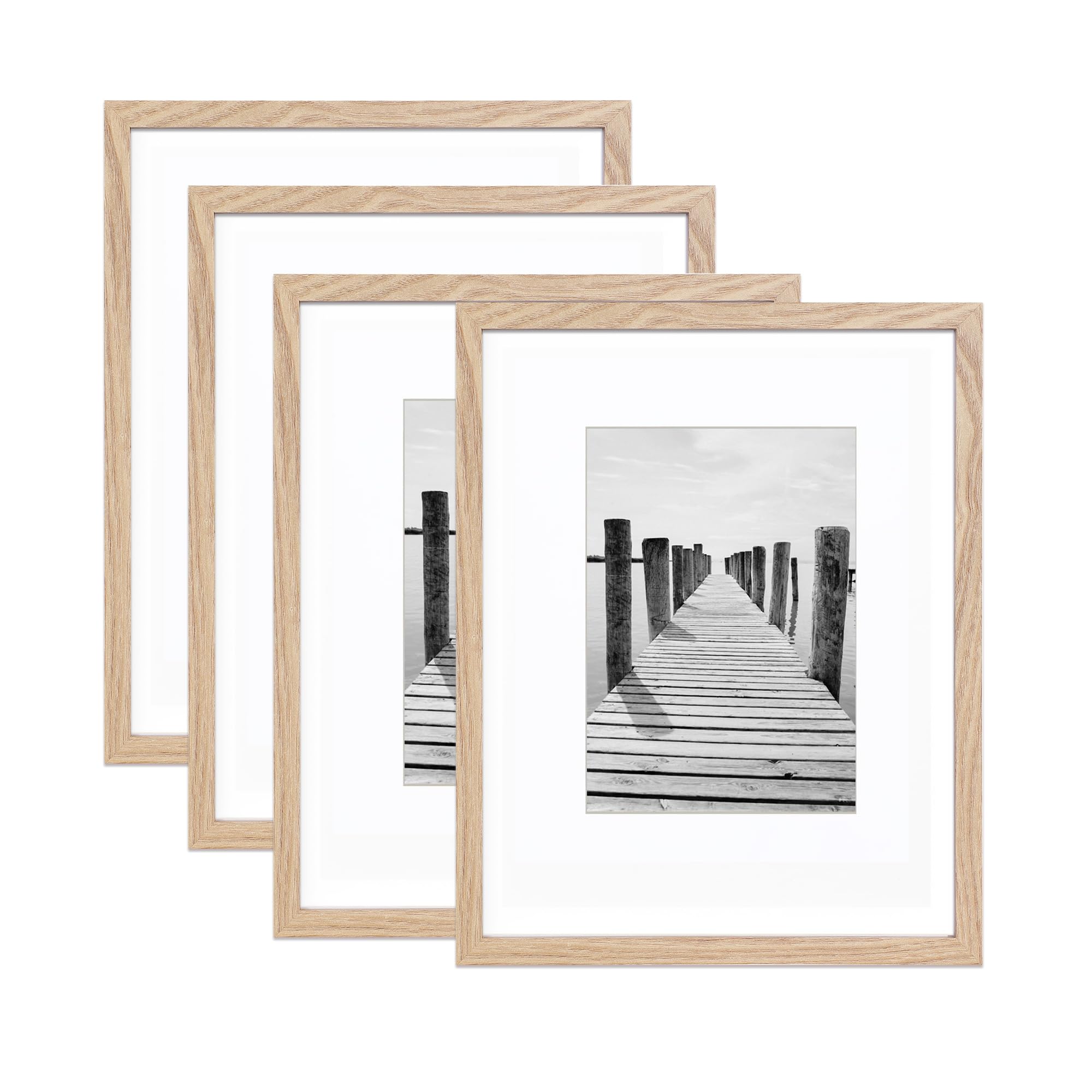 Picture Frame 8x10 with Mat for 5x7 MDF Wood Photo Frames Natural HD Tempered Frames Tabletop and Wall Mounting Horizontal or Vertical Display Photo Frame for Home Decor Set of 4