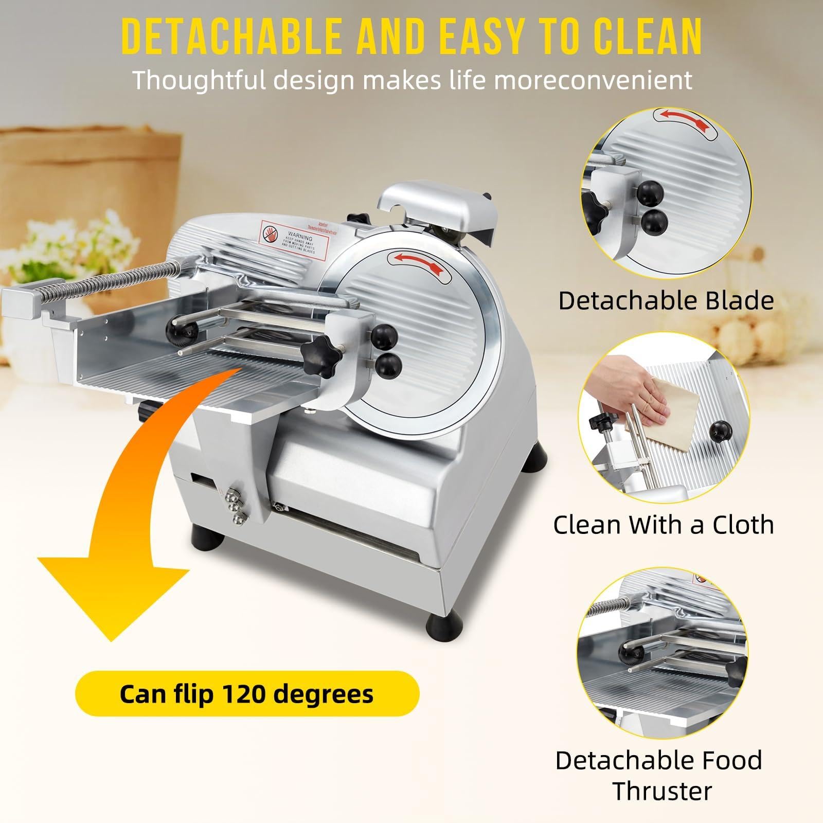 GarveeHome Trancheuse Électrique Semi-Automatique 210W - Lame Inox Démontable 22 cm - Épaisseur Réglable 0-12 mm - Sécurité Enfant & Pieds Antidérapants - Modèle YF-B200B, Prise Européenne