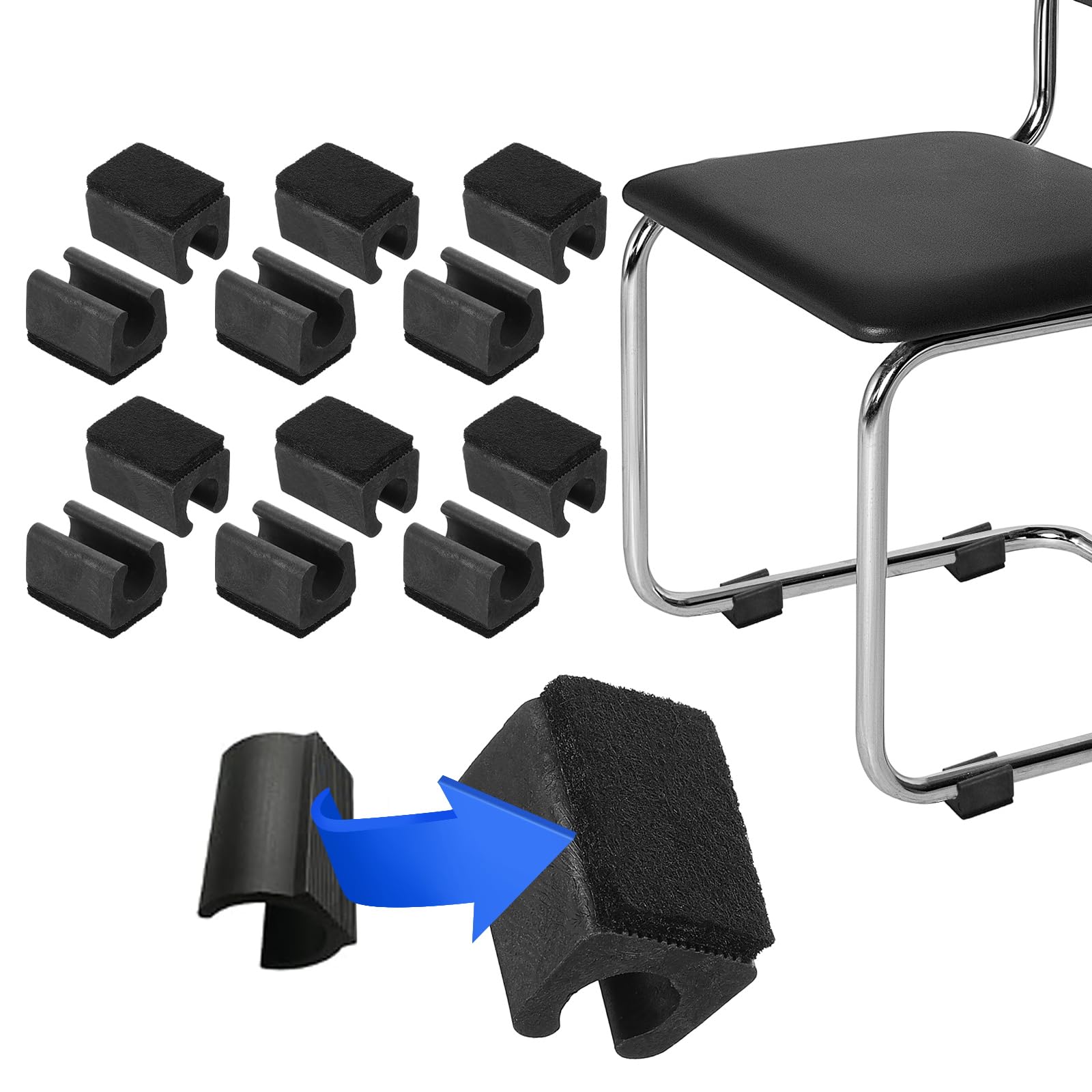PATIKIL Rectangle U Shaped Chair Leg Tips Caps with Felt Pads, 12 Pack Slide Smoothly Furniture Feet Floor No Scratches No Noise Protectors Protect