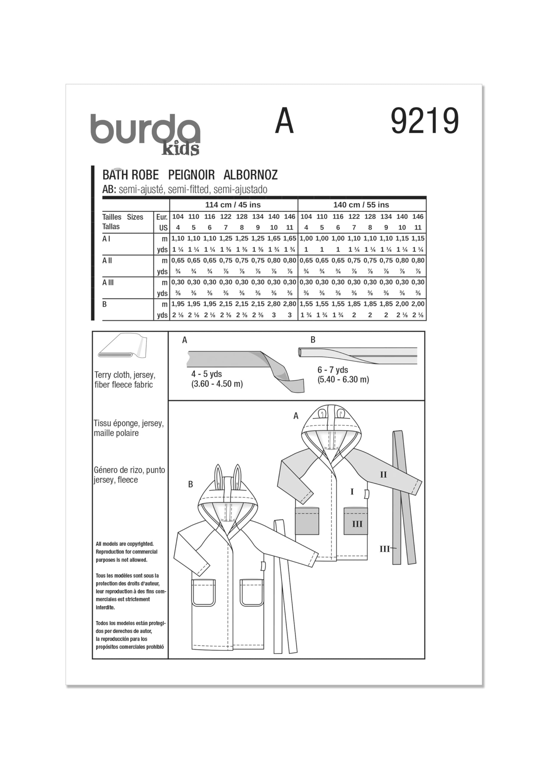 Burda Style Sewing Pattern B9219 Children's Bathrobe