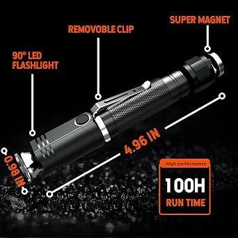 NICRON Flashlights,Rechargeable Magnetic Flashlight Super Bright 1000 lumens 6 Modes led Flashlight for Camping,Garage Work, 90Twist EDC Pocket Tactical Flashlight IP65 Waterproof N9