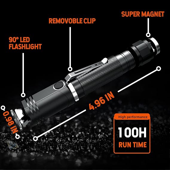 NICRON Flashlights,Rechargeable Magnetic Flashlight Super Bright 1000 lumens 6 Modes led Flashlight for Camping,Garage Work, 90Twist EDC Pocket Tactical Flashlight IP65 Waterproof N9