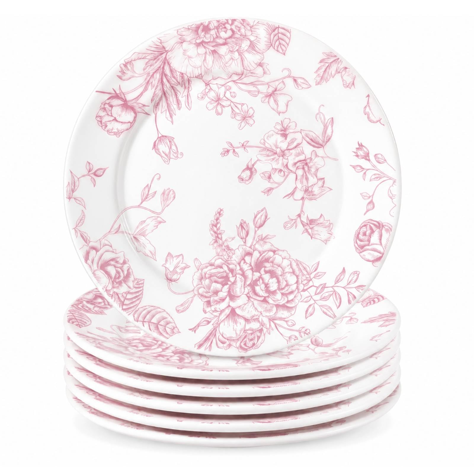 Honeydak 6 Pcs 6 Inch Pink Floral Plates
