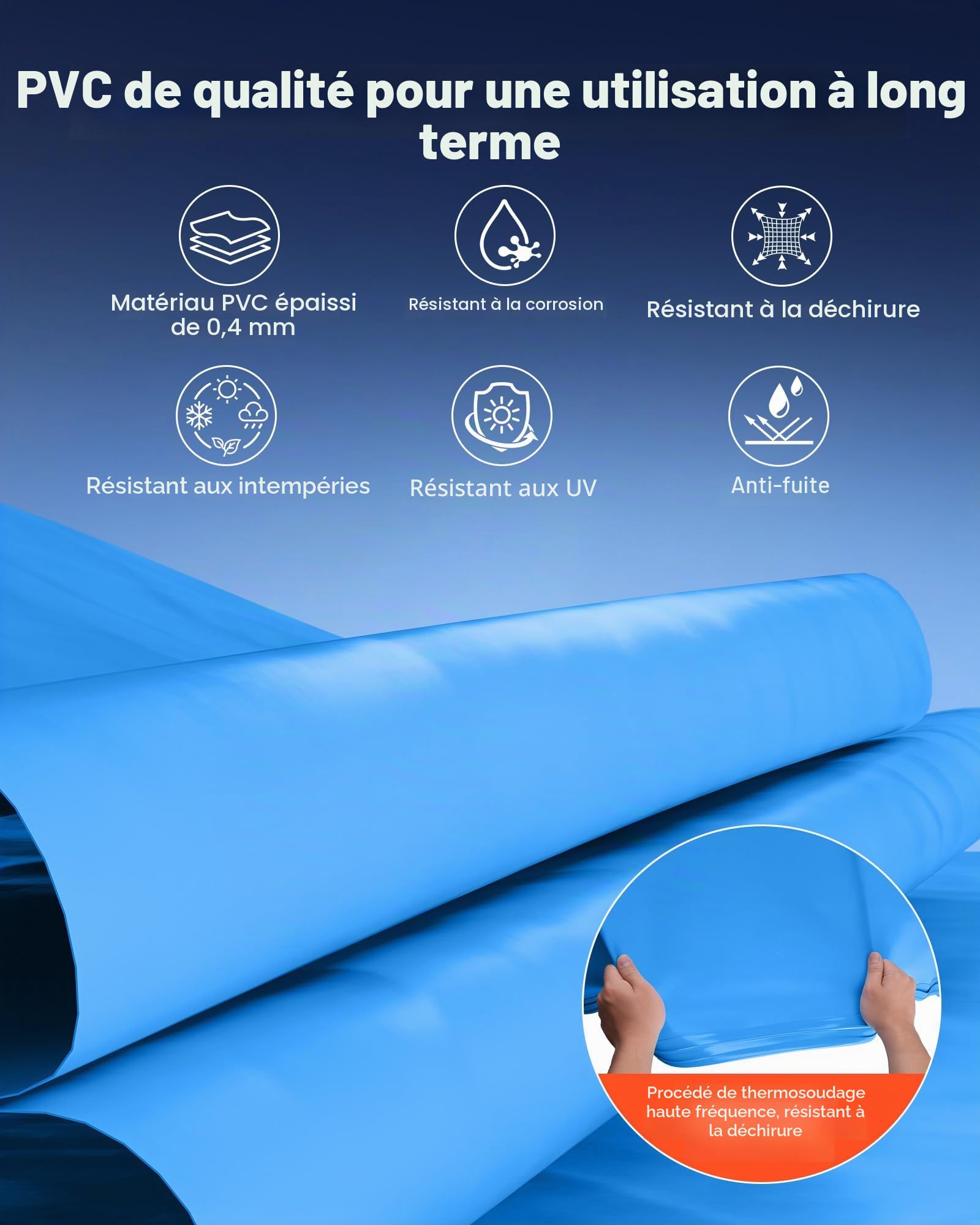 VEVOR Liner Piscine Hors-Sol Ronde Diamètre 360 cm Hauteur Paroi 90 cm Film Intérieur de Piscine Épaisseur 0,4 mm pour Rénovation Étanchéité, Système Overlap, en PVC, Anti-Déchirure, Anti-UV, Bleu