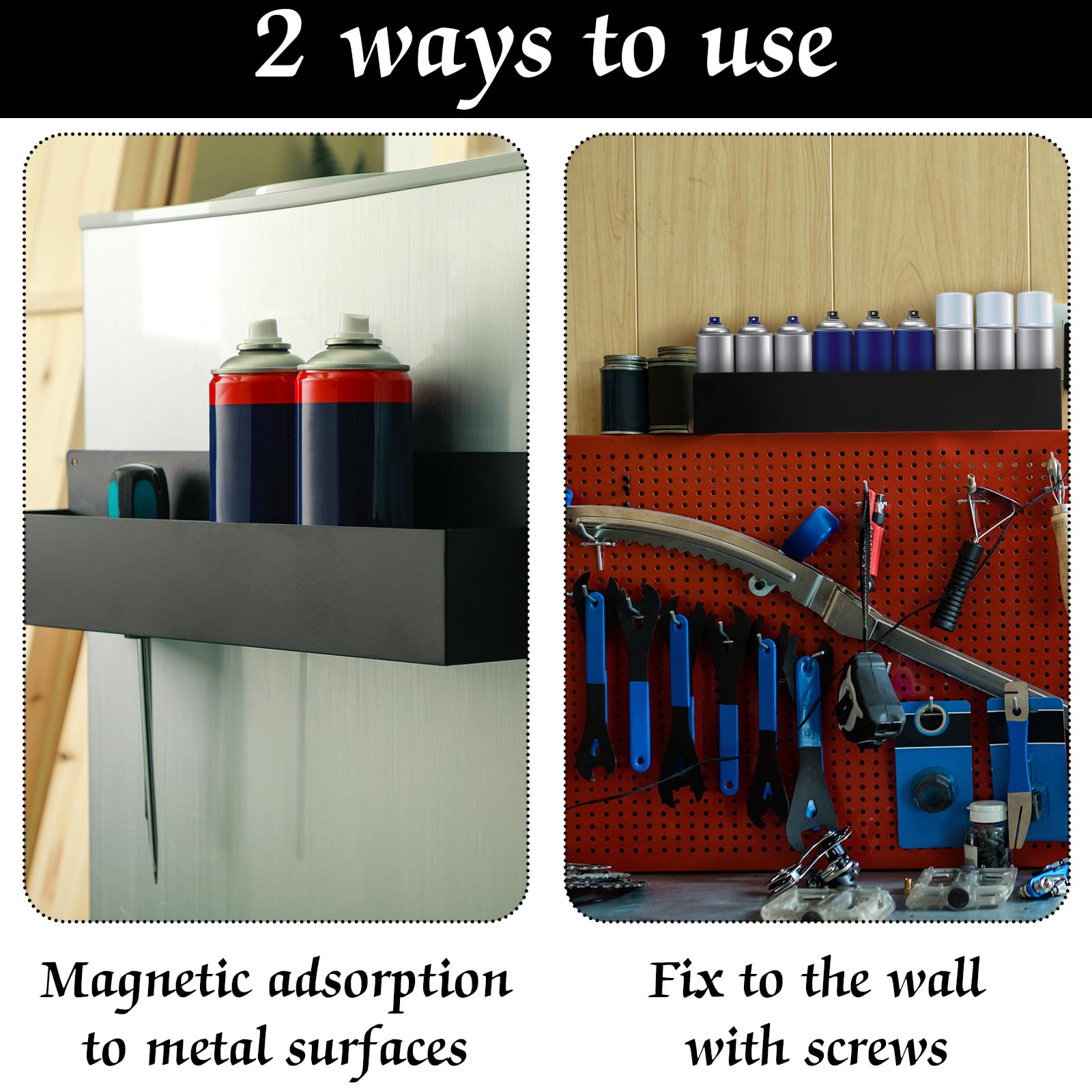 Gisafai 2 soportes magnéticos para latas de aerosol, caja de herramientas magnéticas, soporte para botellas, fácil de instalar, organizador de botellas montado en la pared para garaje (24.02 x 3.15 x