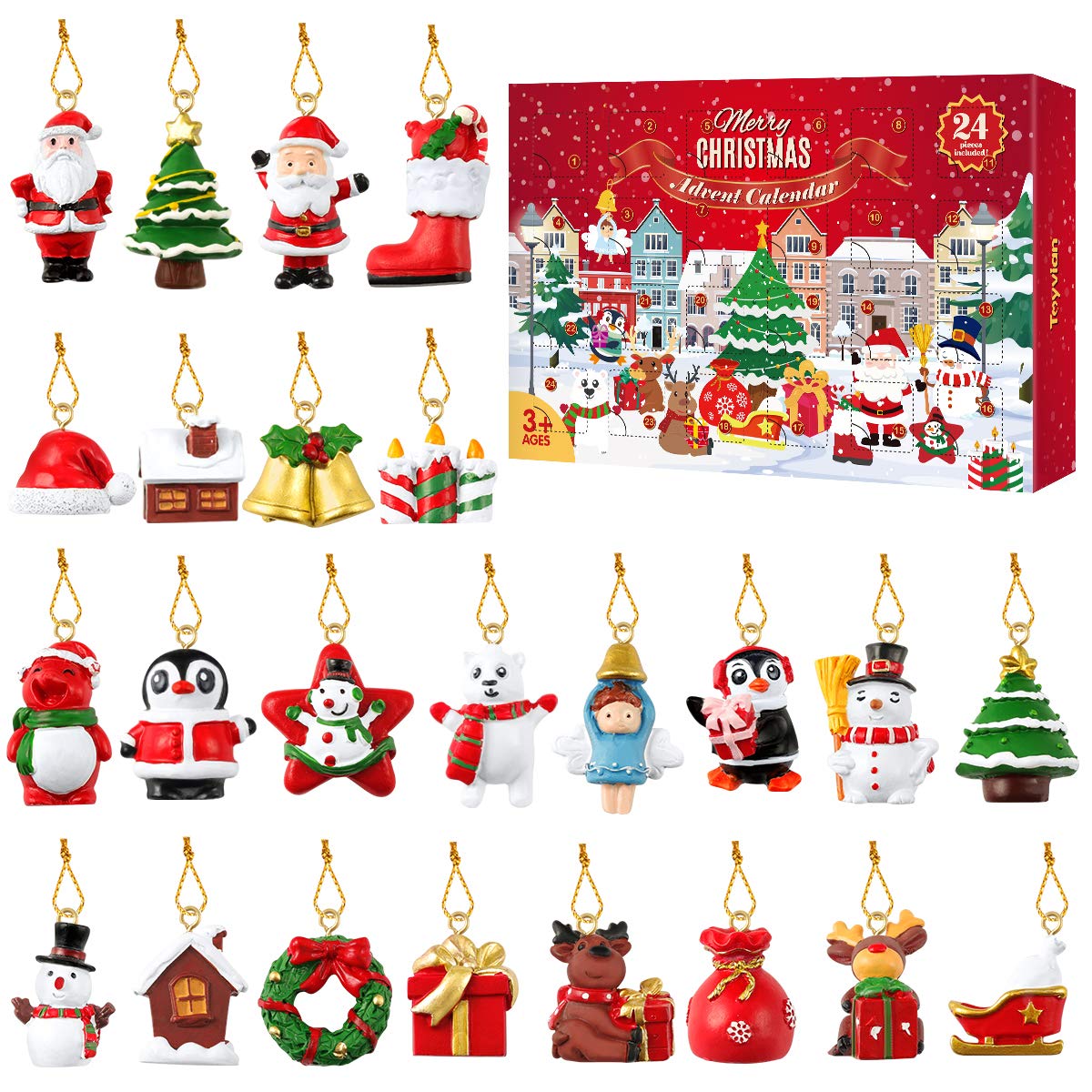 NUOBESTY 24Pcs Christmas Hanging Ornaments Unique Advent Calendar Colorful Charming 24 Hanging Ornaments Party Decorations Hanging Pendants for Banquet Christmas Holiday