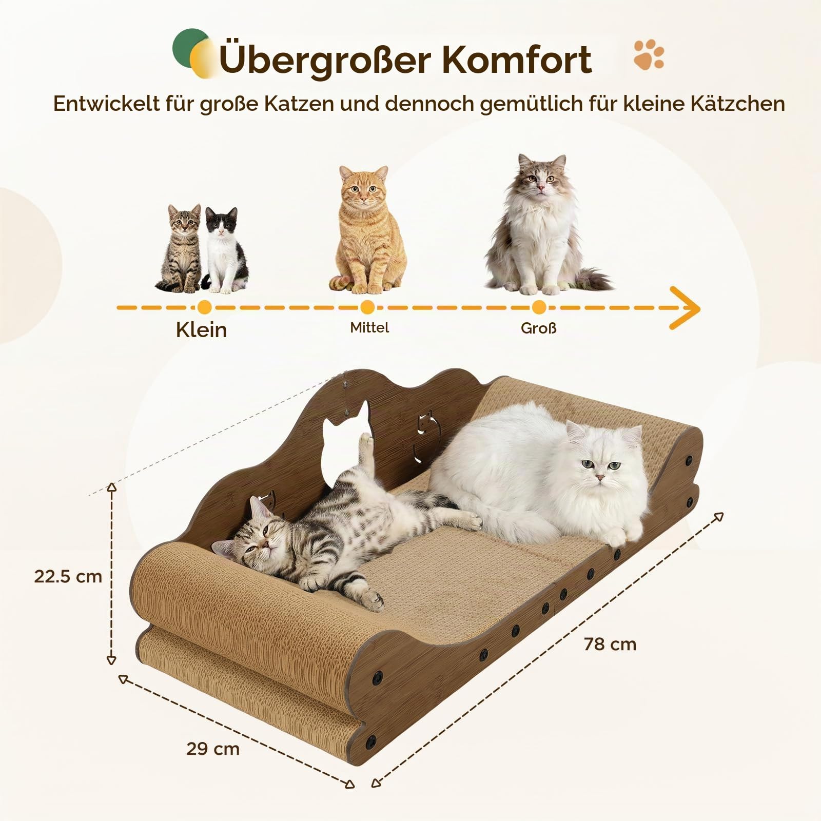 Gimars XXL Katzen Kratzbrett 78 cm im Sofa-Design, Kratzpappe für Katzen, Katzenkratzbretter & Katzenbett, Möbel-Schutz für große Katzen und Mehrkatzenhaushalte, Walnuss
