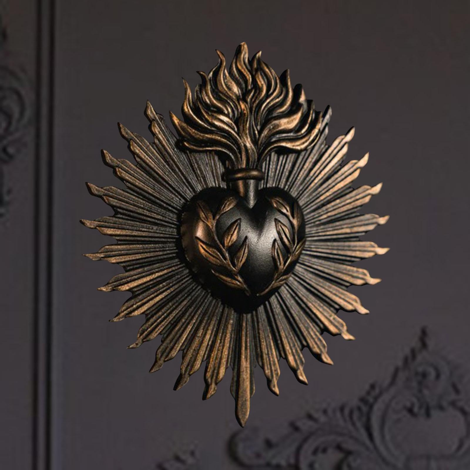 Plaque Murale Sacré-Cœur En Résine - Décoration Gothique - Pour Maison, Entrée, Hôtel - 24,5 X 20,5 Cm