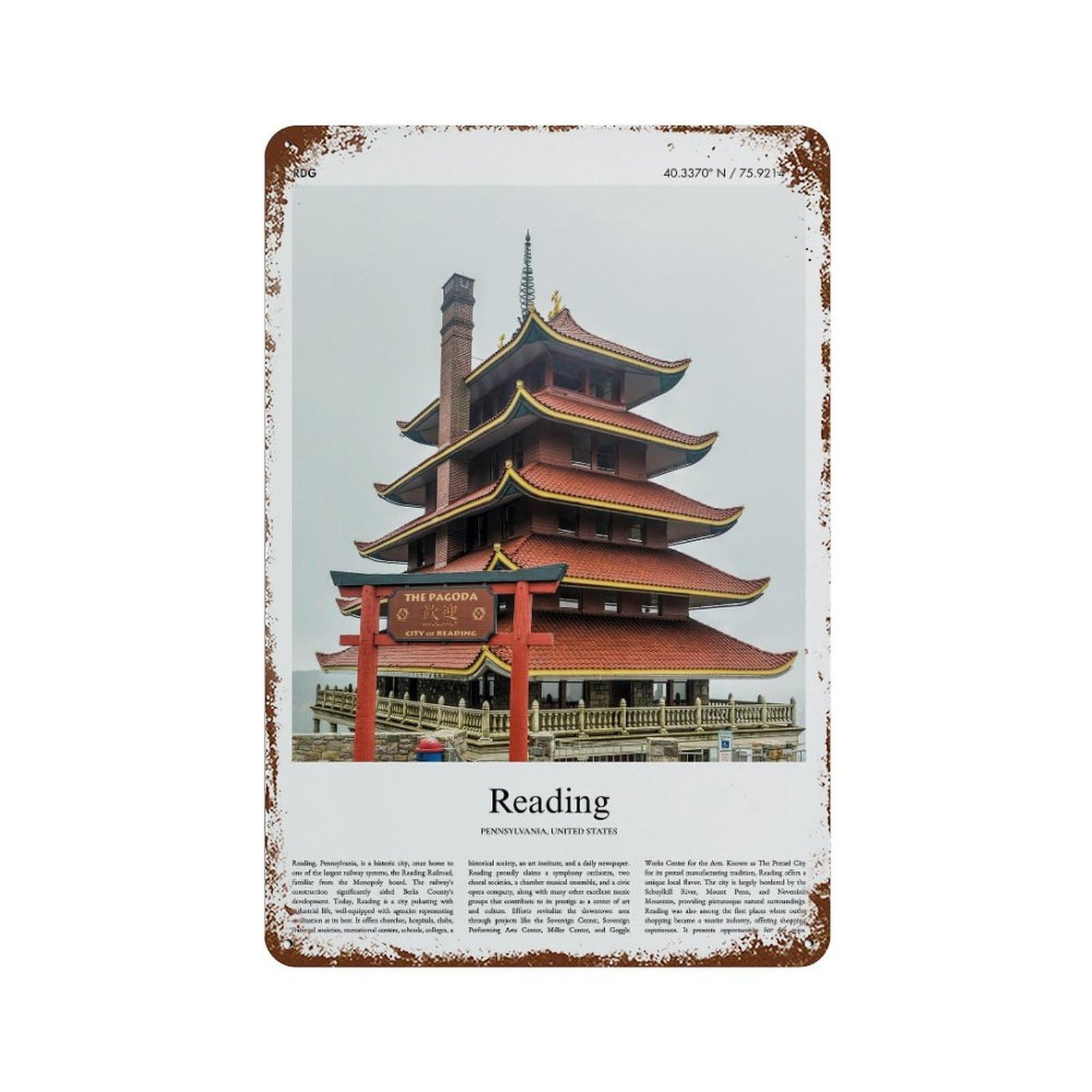 xiaoxiaoshen Reading Pennsylvania, United States, USA City Scenery Wall Decor Art Metal Tin Poster Modern Home Decor Art Home Bar Shop Decorations Vintage Sign 30x20cm